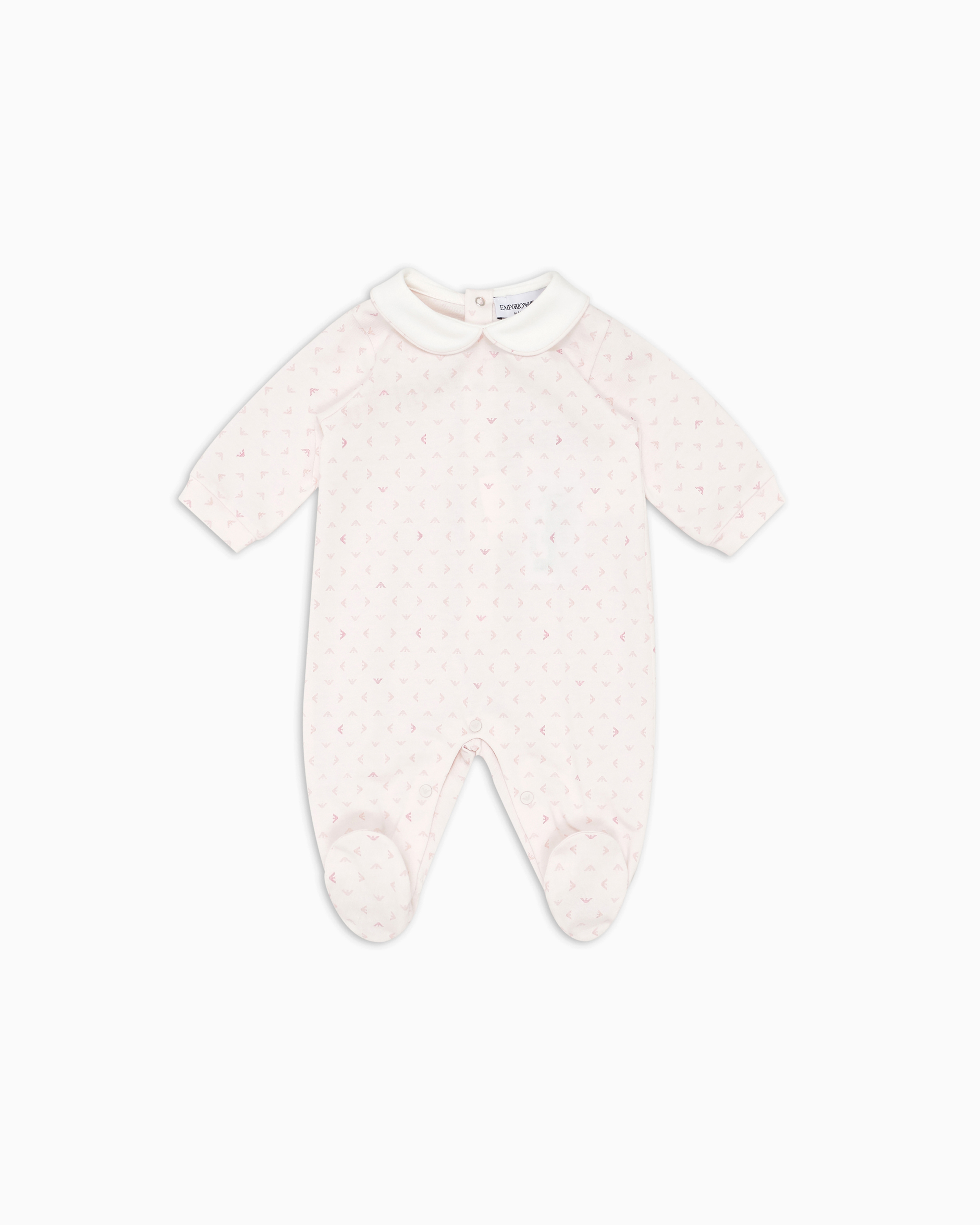 Emporio Armani - Onesie with Peter Pan collar and all-over op-art eagle, Boy, Pink, Size: