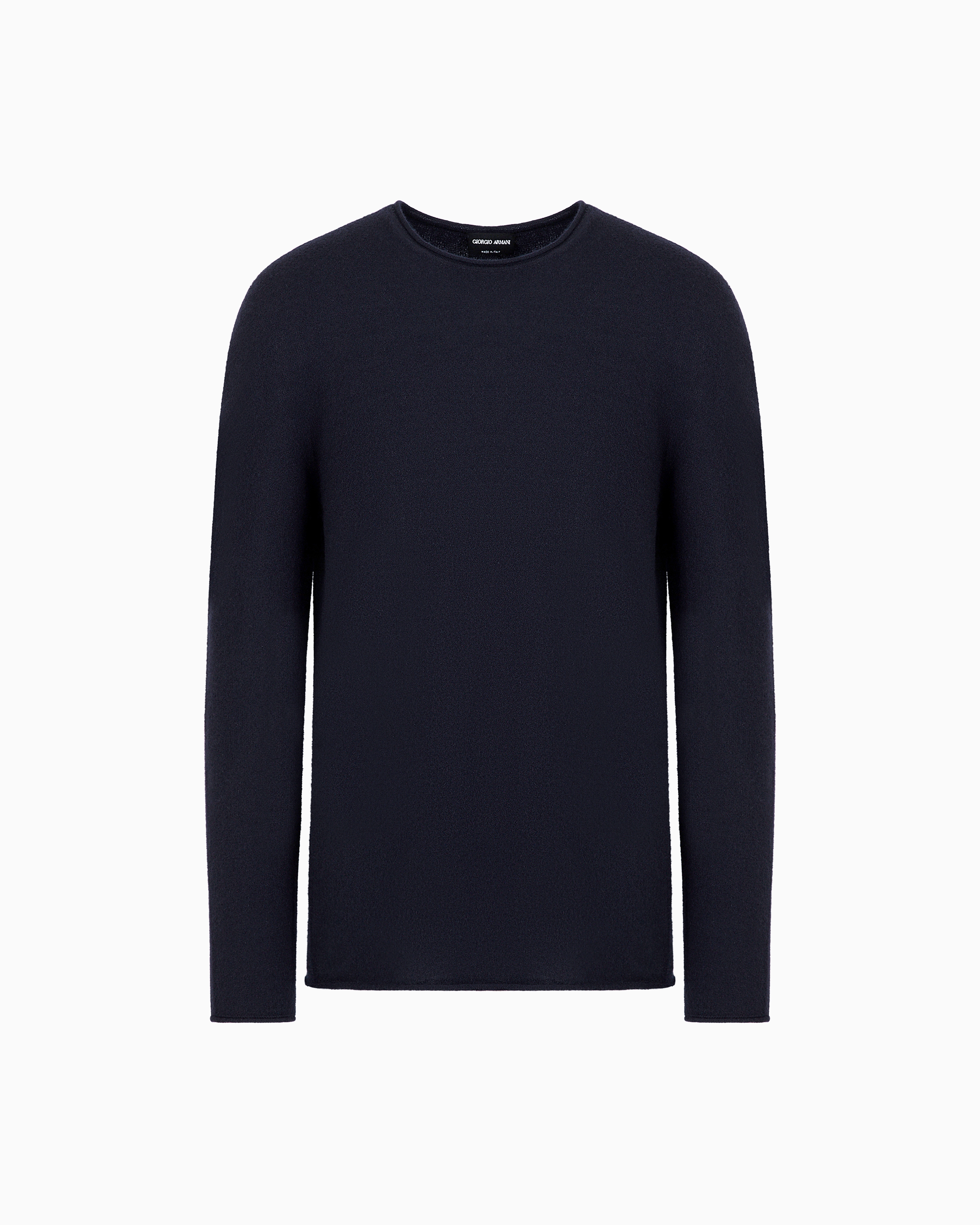 Giorgio Armani Navy Blue Crew Neck Jumper In Pure Cashmere Interlock Icon