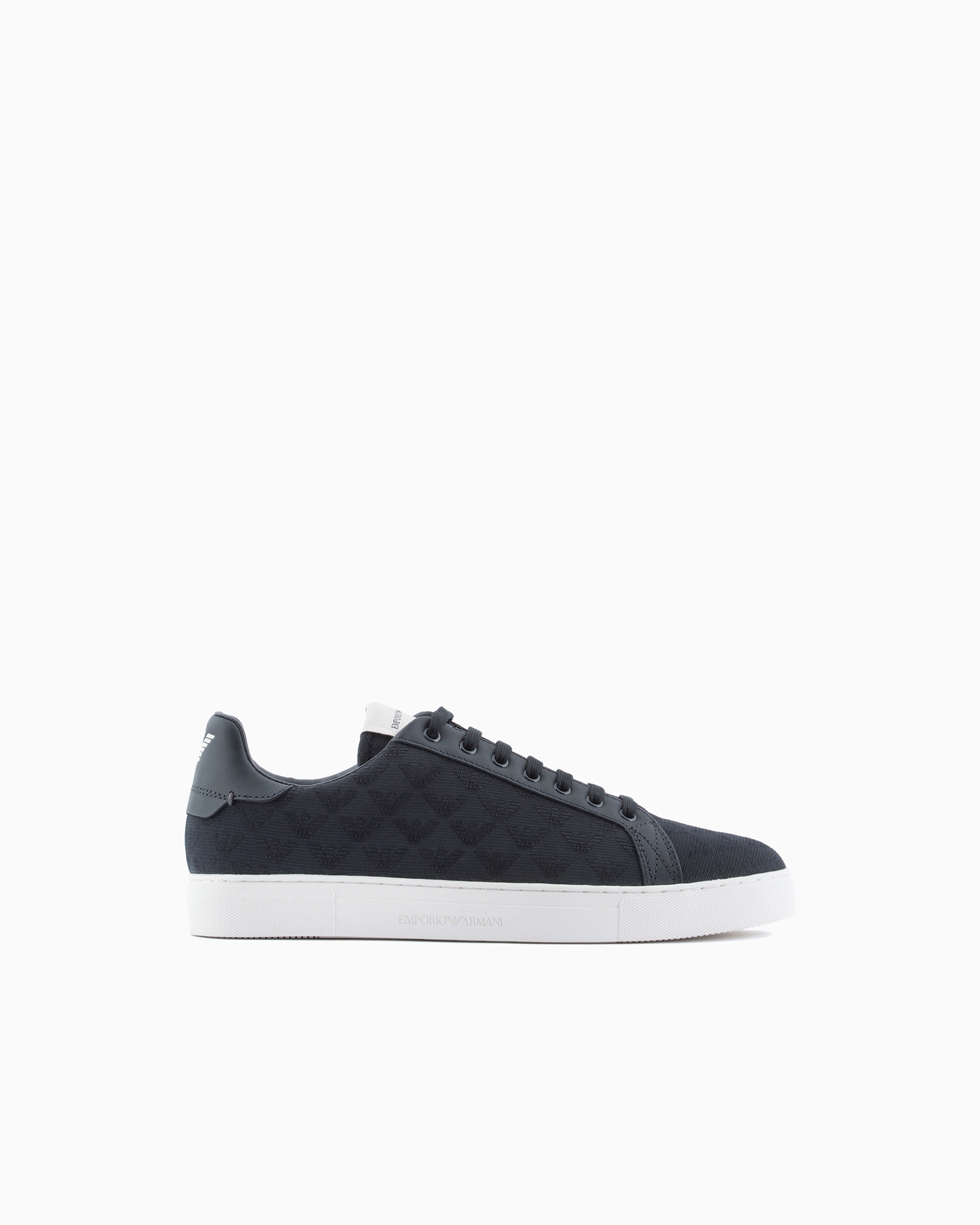 Emporio Armani - Nylon sneakers with jacquard all-over eagle, Man, Navy Blue, Size: