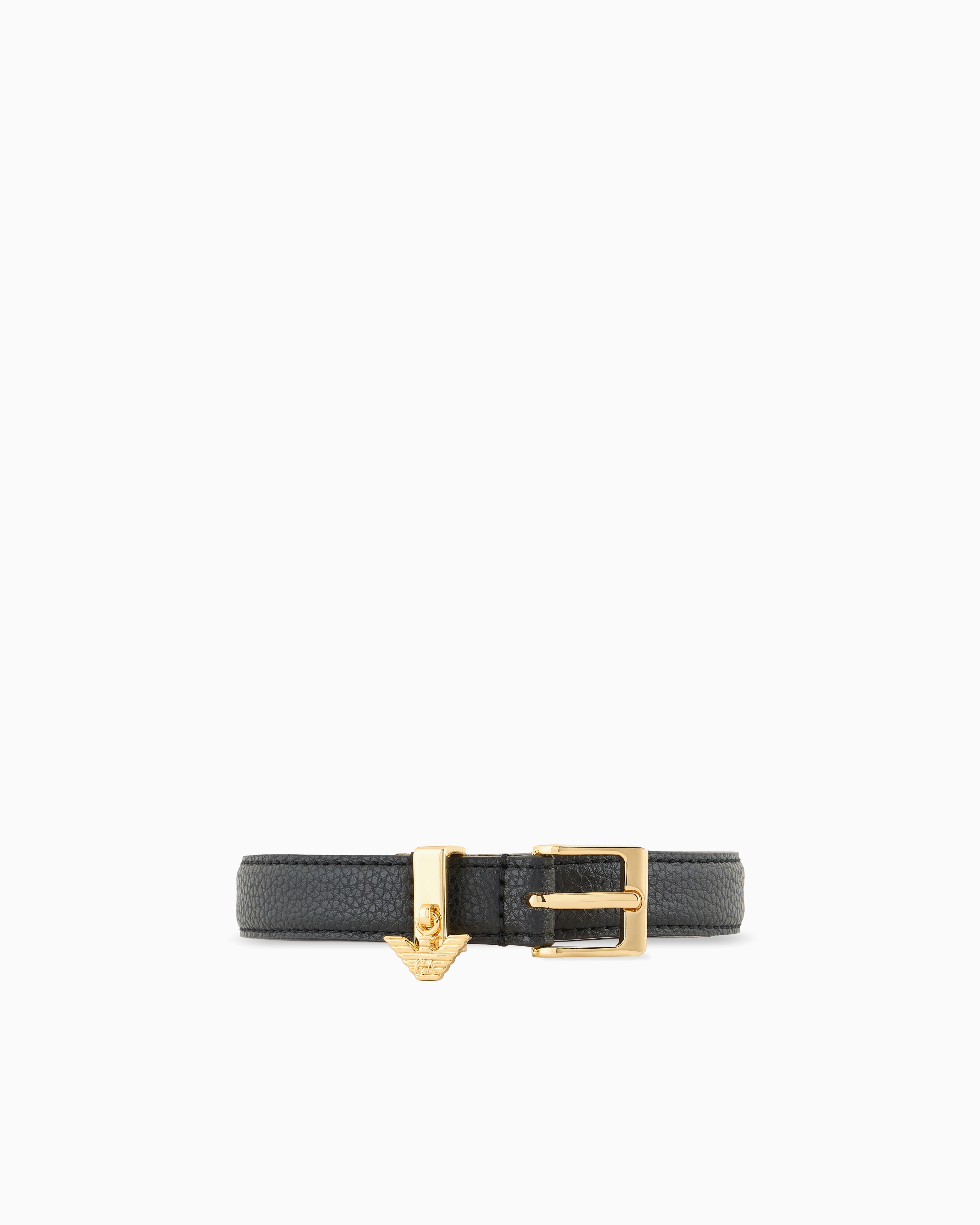 Emporio Armani Black Deer-Print Belt With Eagle Logo Charm
