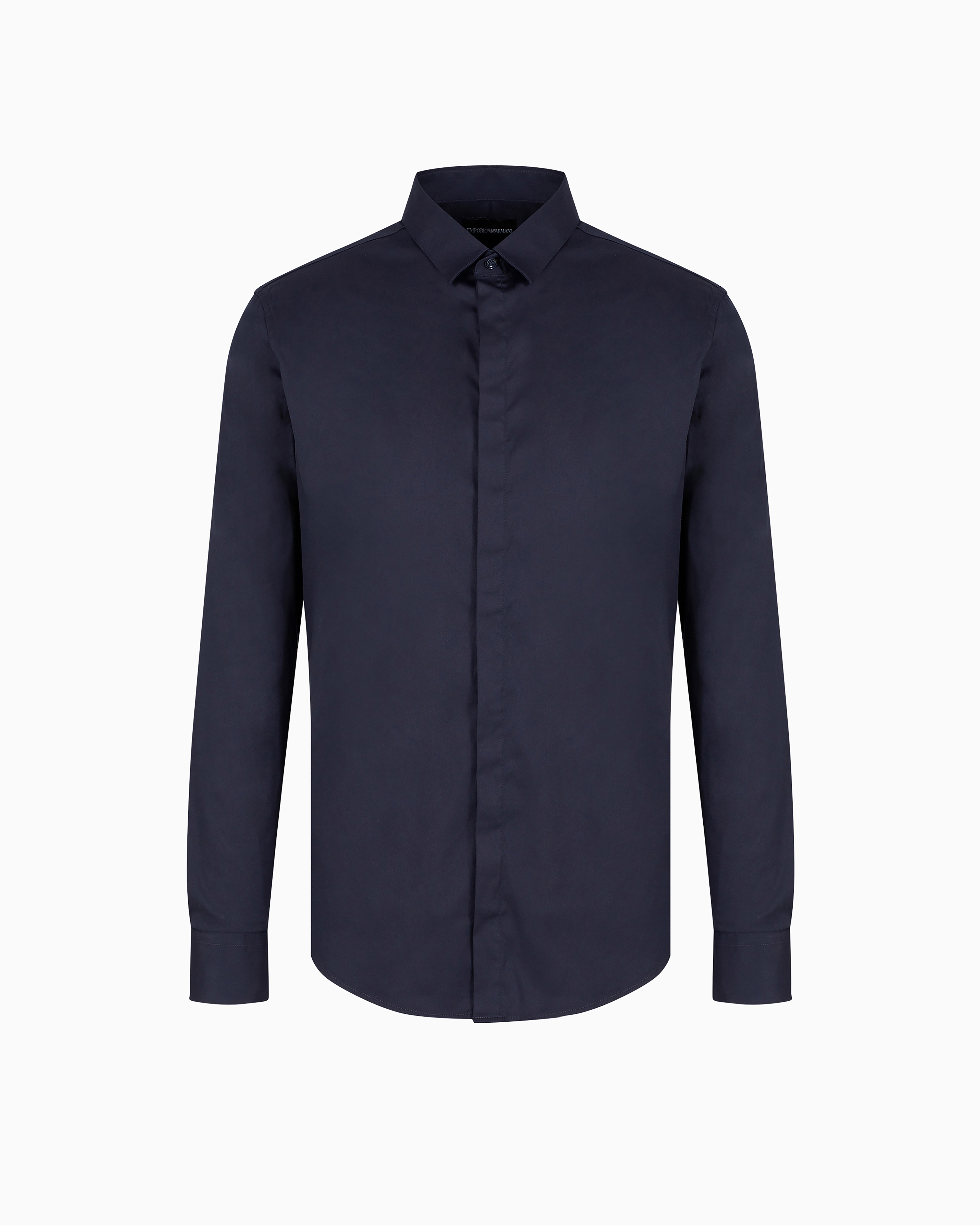 Emporio Armani - Lightweight comfortable satin slim-fit shirt, Man, Navy Blue, Size: