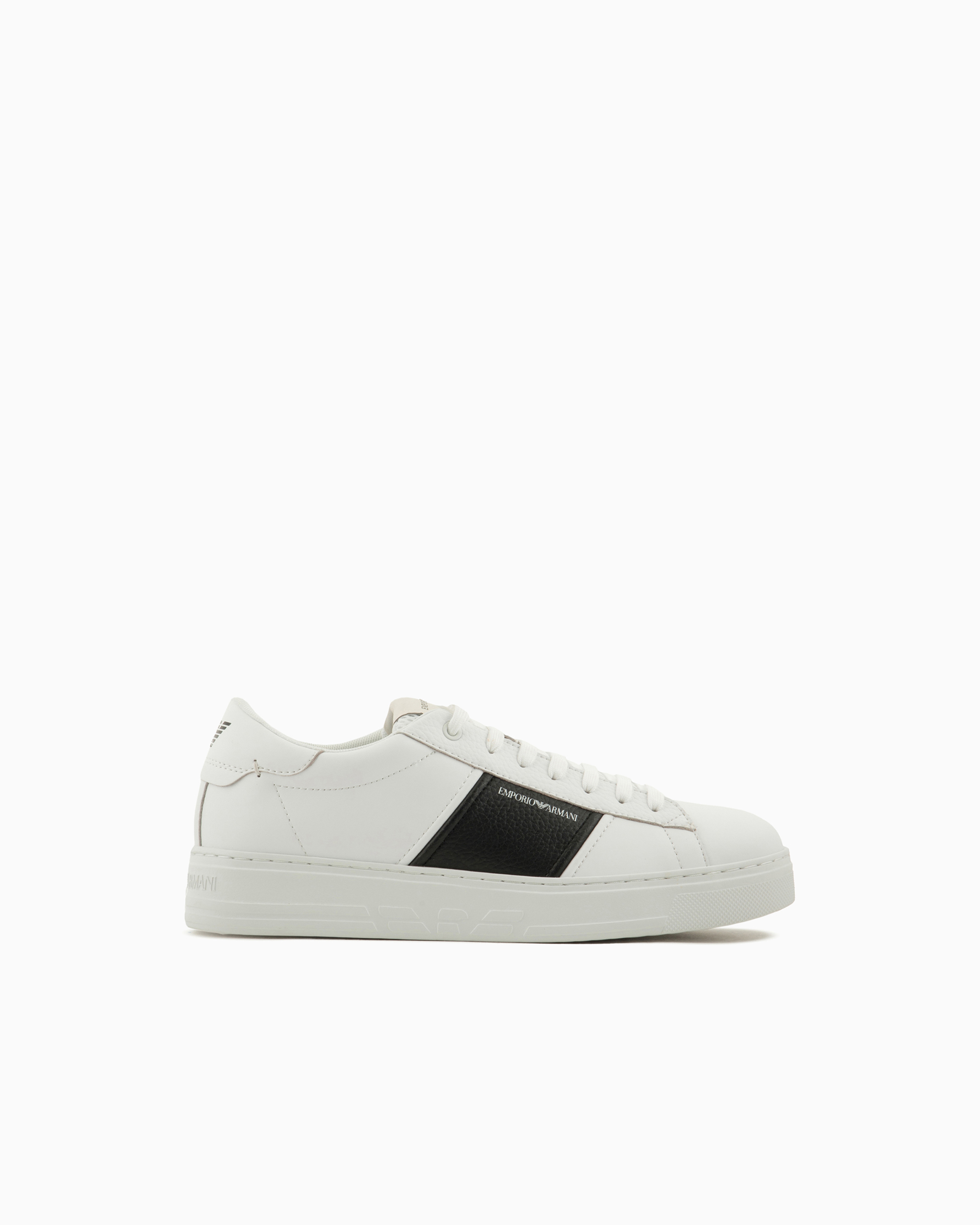 Emporio Armani - Leather sneakers with logo detail, Man, White, Size: