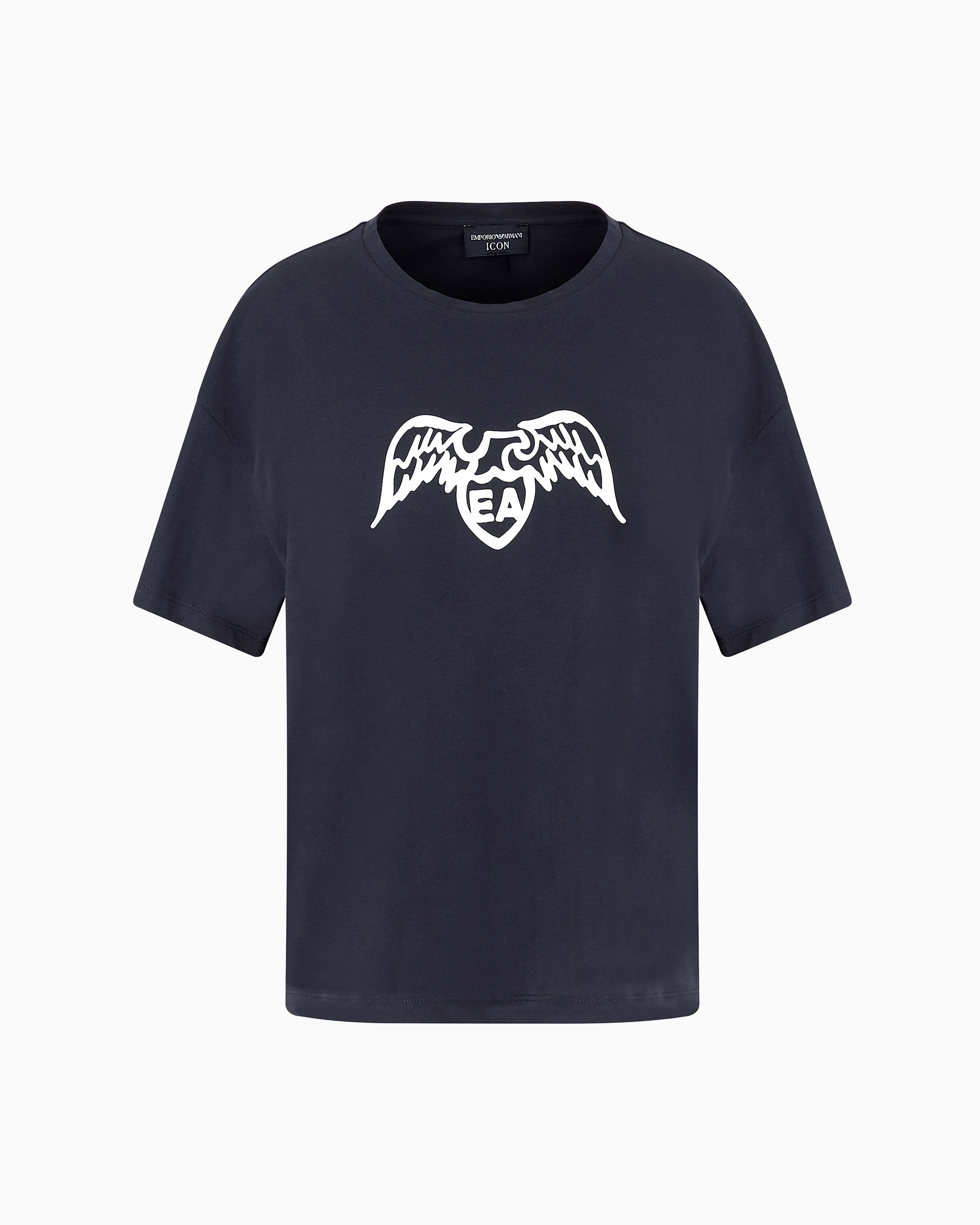 Emporio Armani - Pima T-shirt with eagle logo, Woman, Navy Blue, Size: