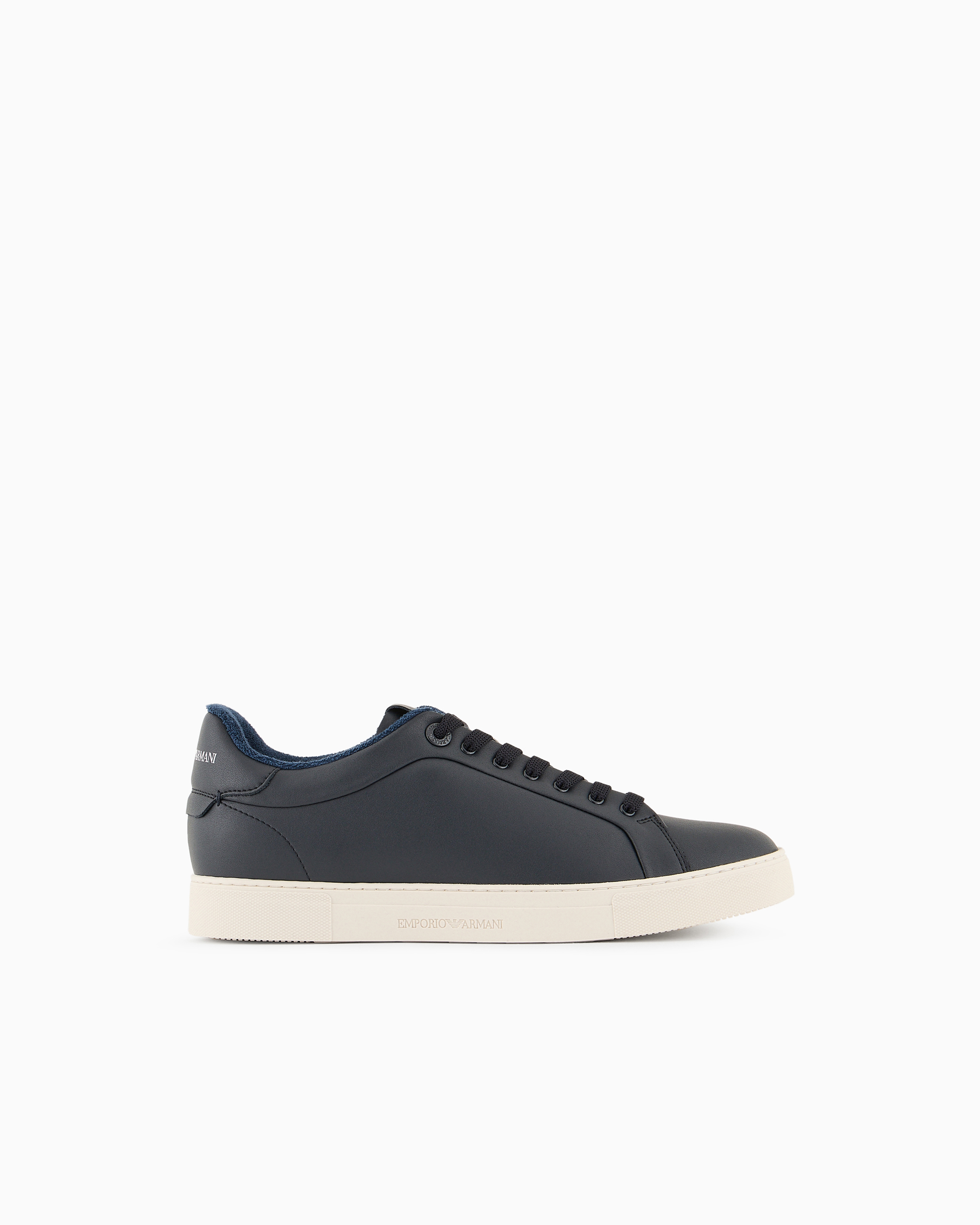 Emporio Armani Navy Blue Supple Leather Sneakers