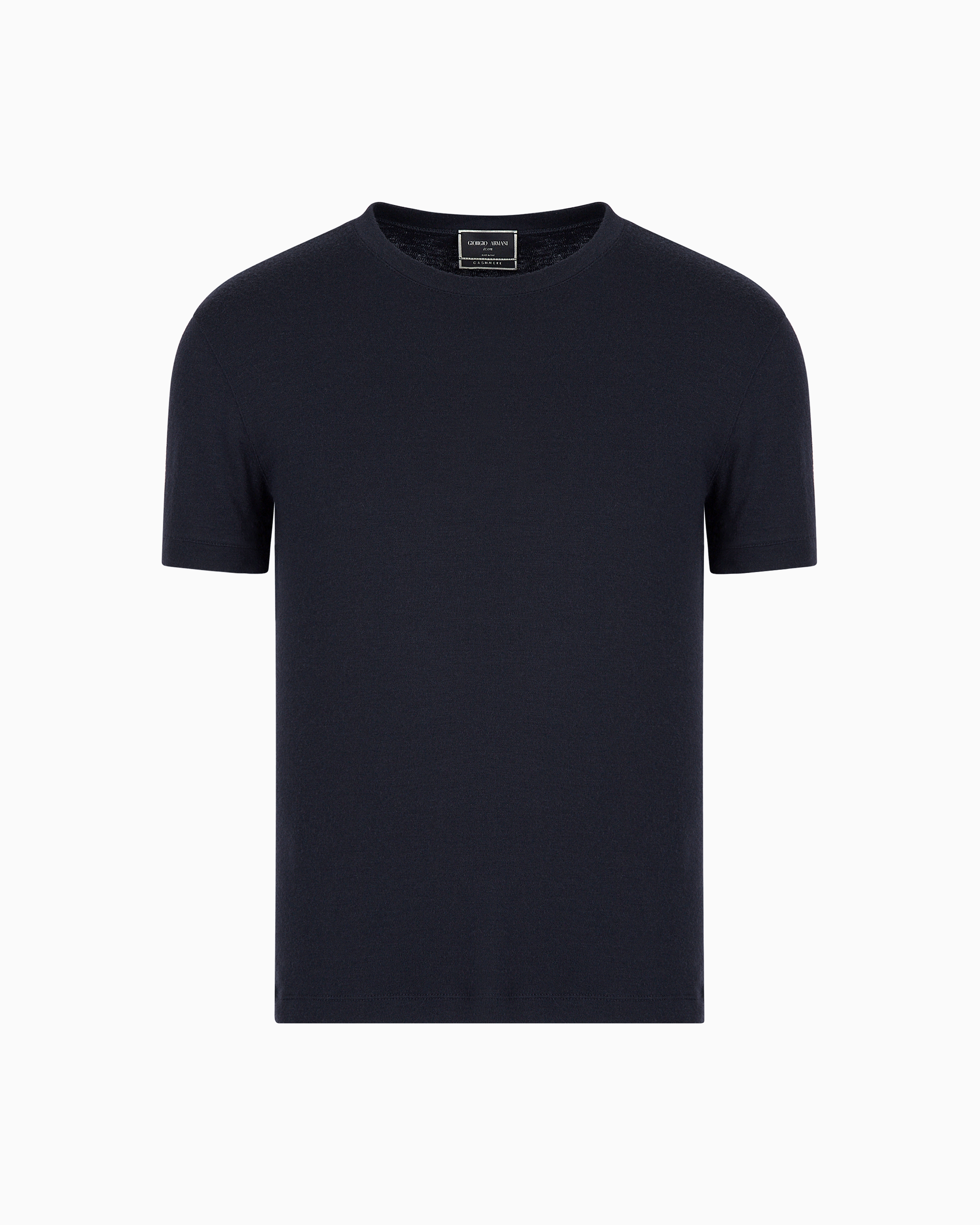 Giorgio Armani Navy Blue Short Cashmere Jumper With Topstitched Crew Neck Icon