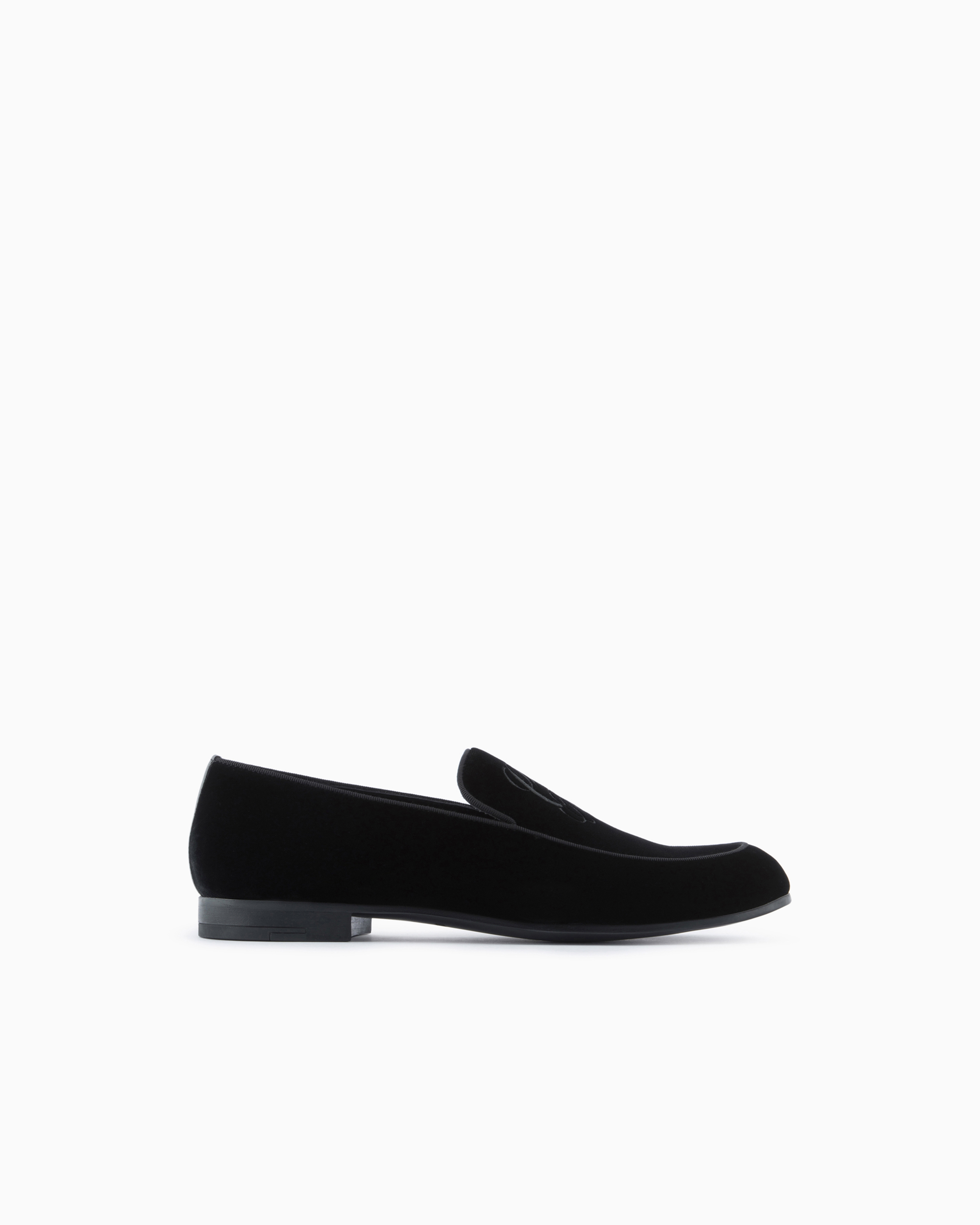 Giorgio Armani Black Velvet Loafers With Embroidered Logo