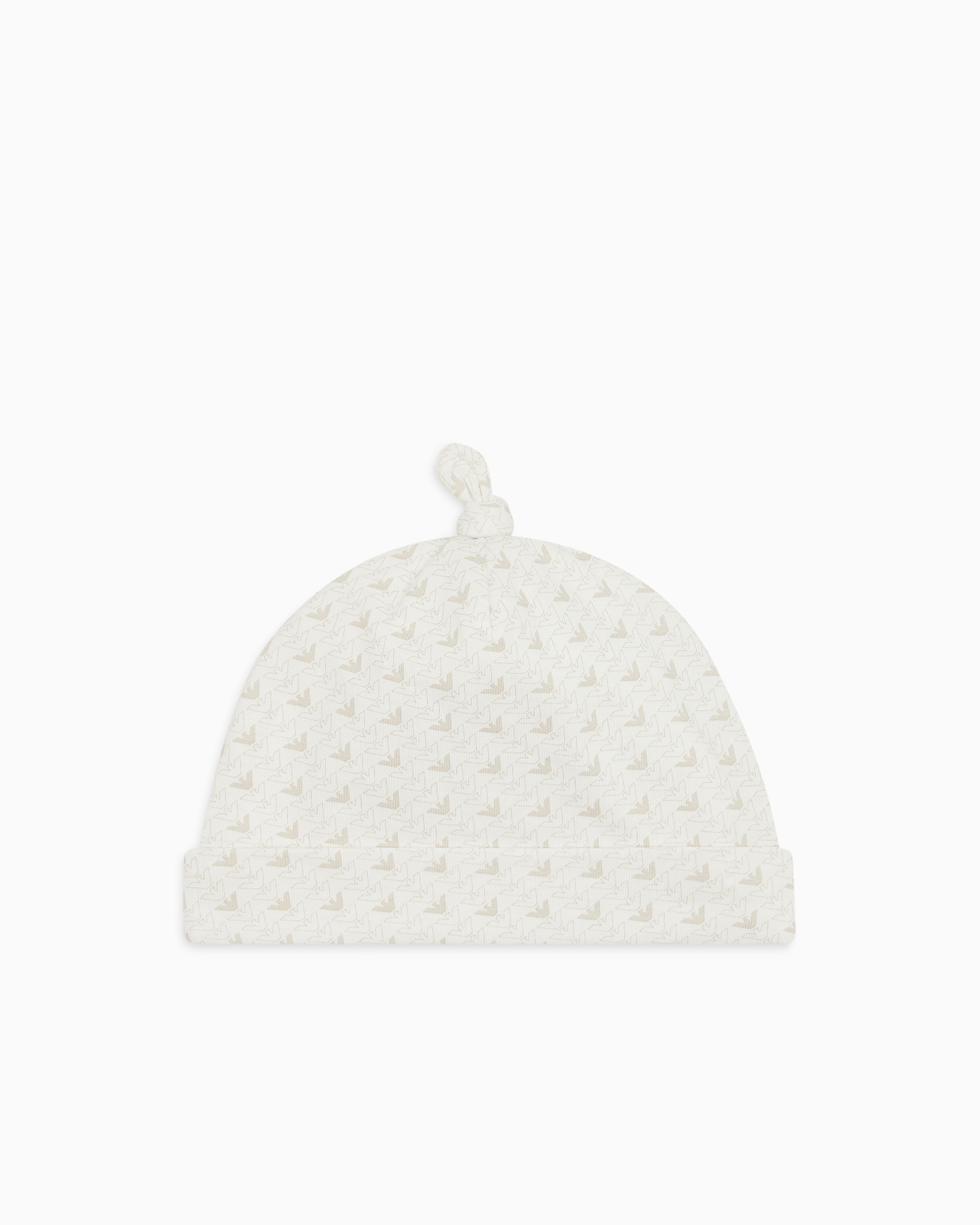 Emporio Armani - Jersey beanie with op-art eagles, Unisex Junior, Beige, Size: