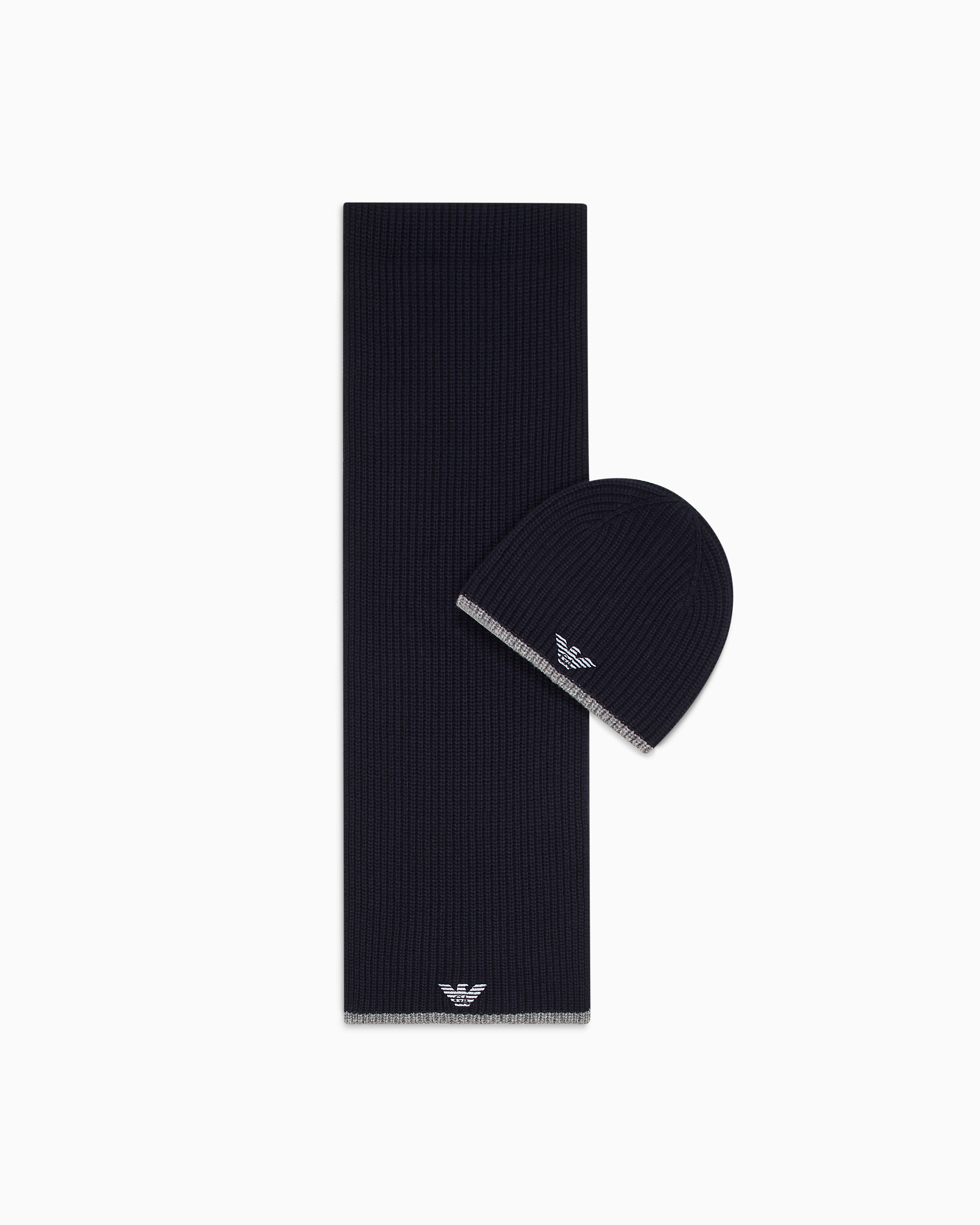 Emporio Armani - Hat and scarf set with embroidered eagle, Man, Navy Blue, Size: TU