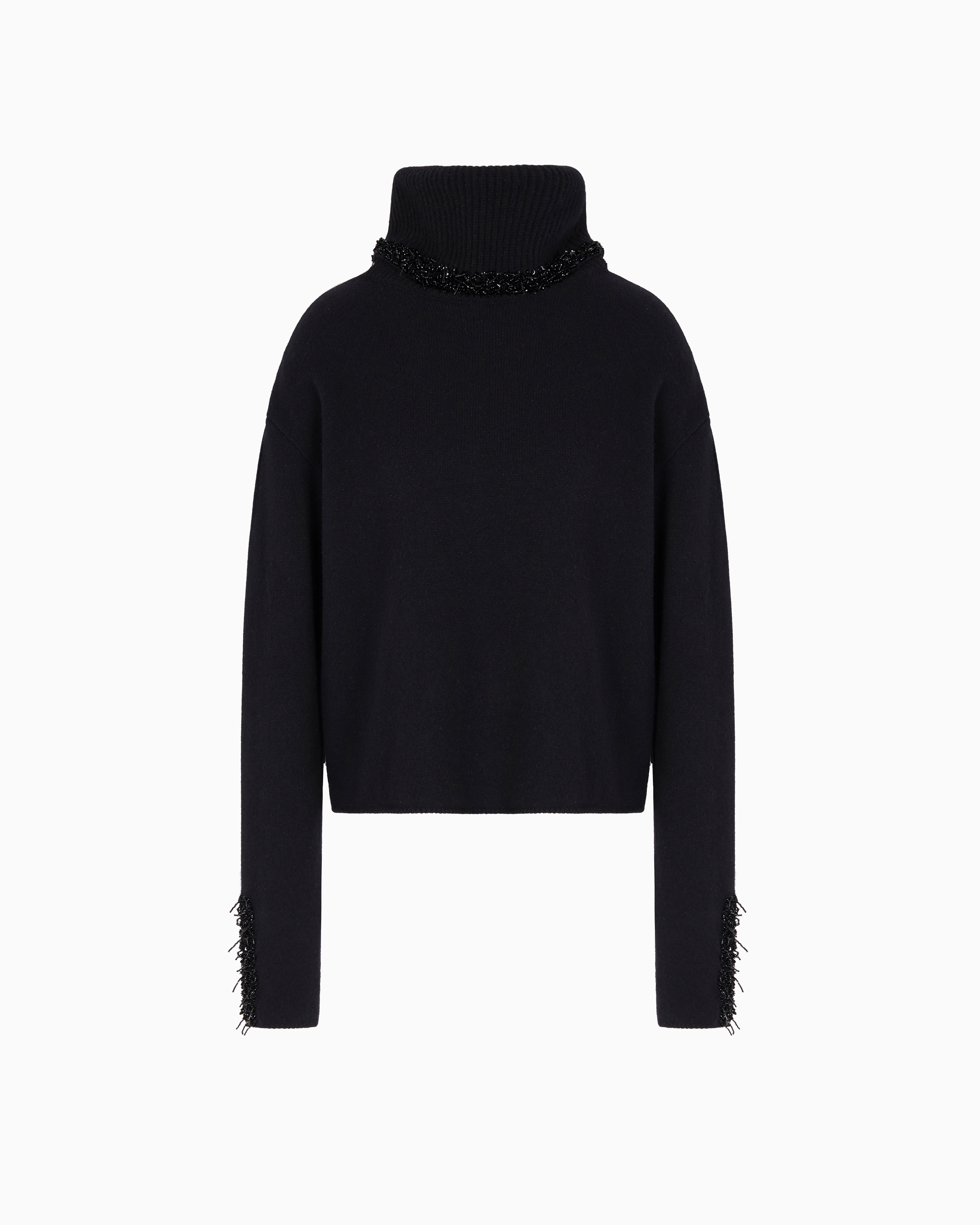 Giorgio Armani Black Mock-Neck Jumper In Cashmere And Wool With Embroidery
