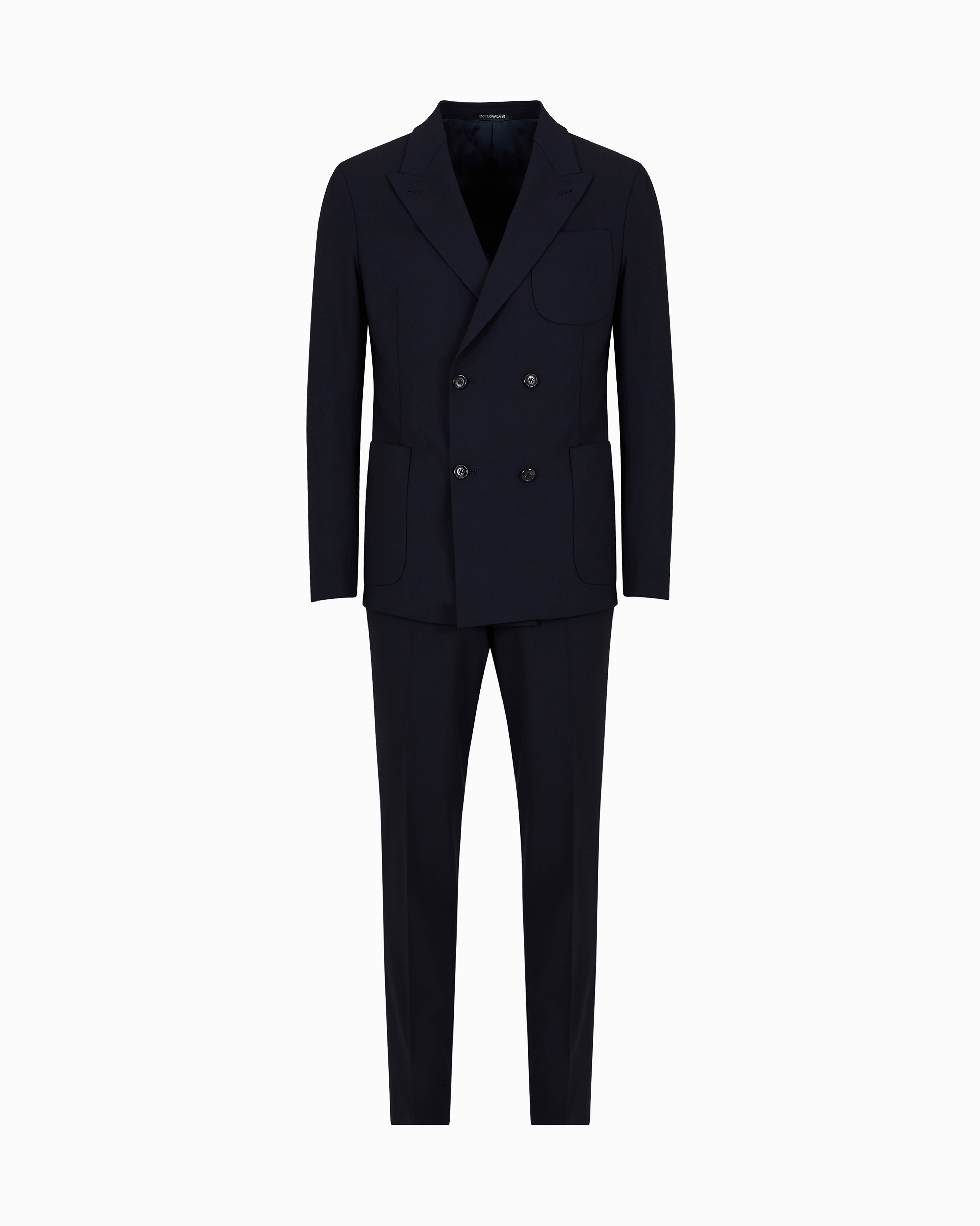 Emporio Armani - Double-breasted virgin-wool two-way stretch canvas suit, Man, Navy_blue, Size: