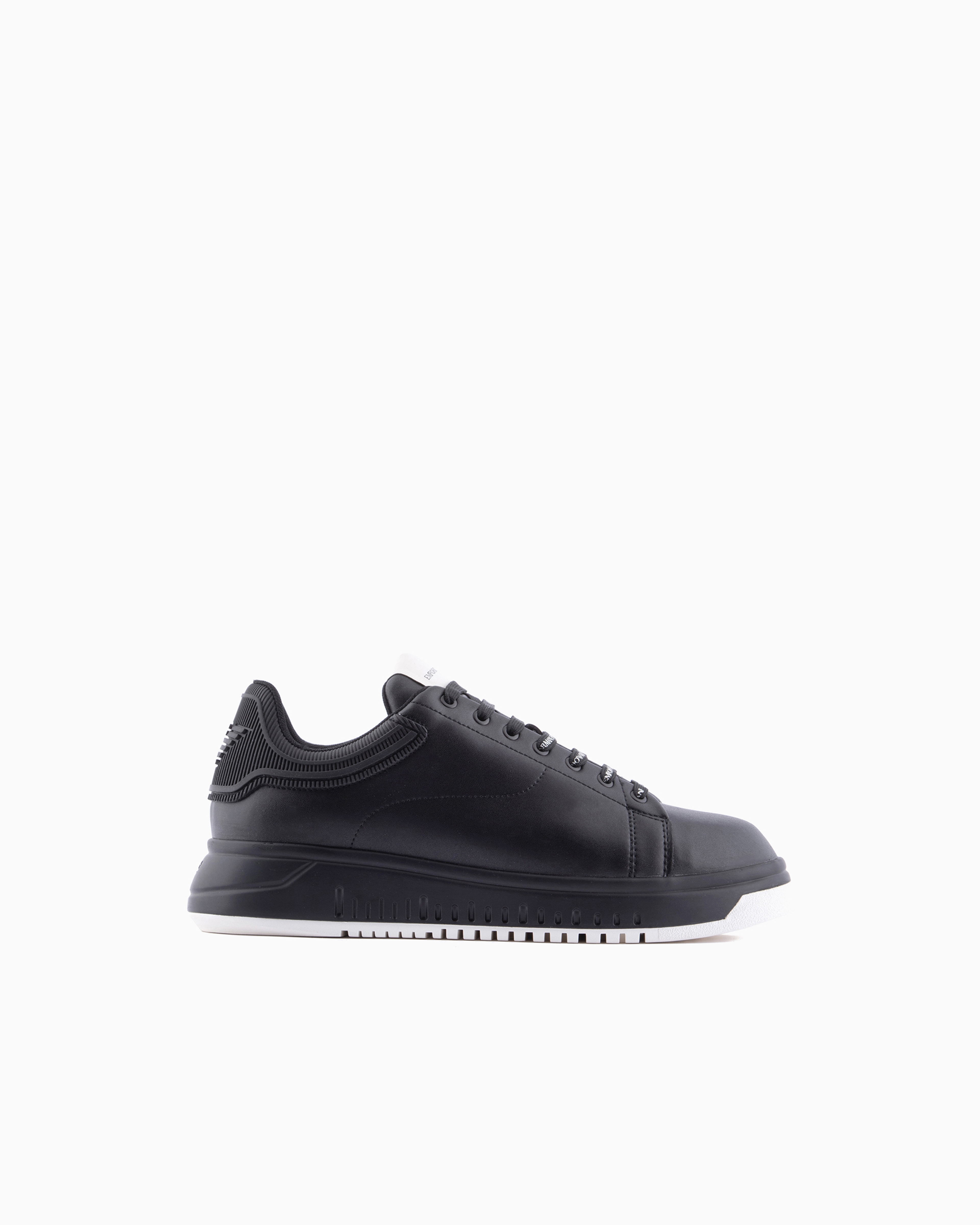 Leather sneakers with rubber back knurled sole | Emporio Armani