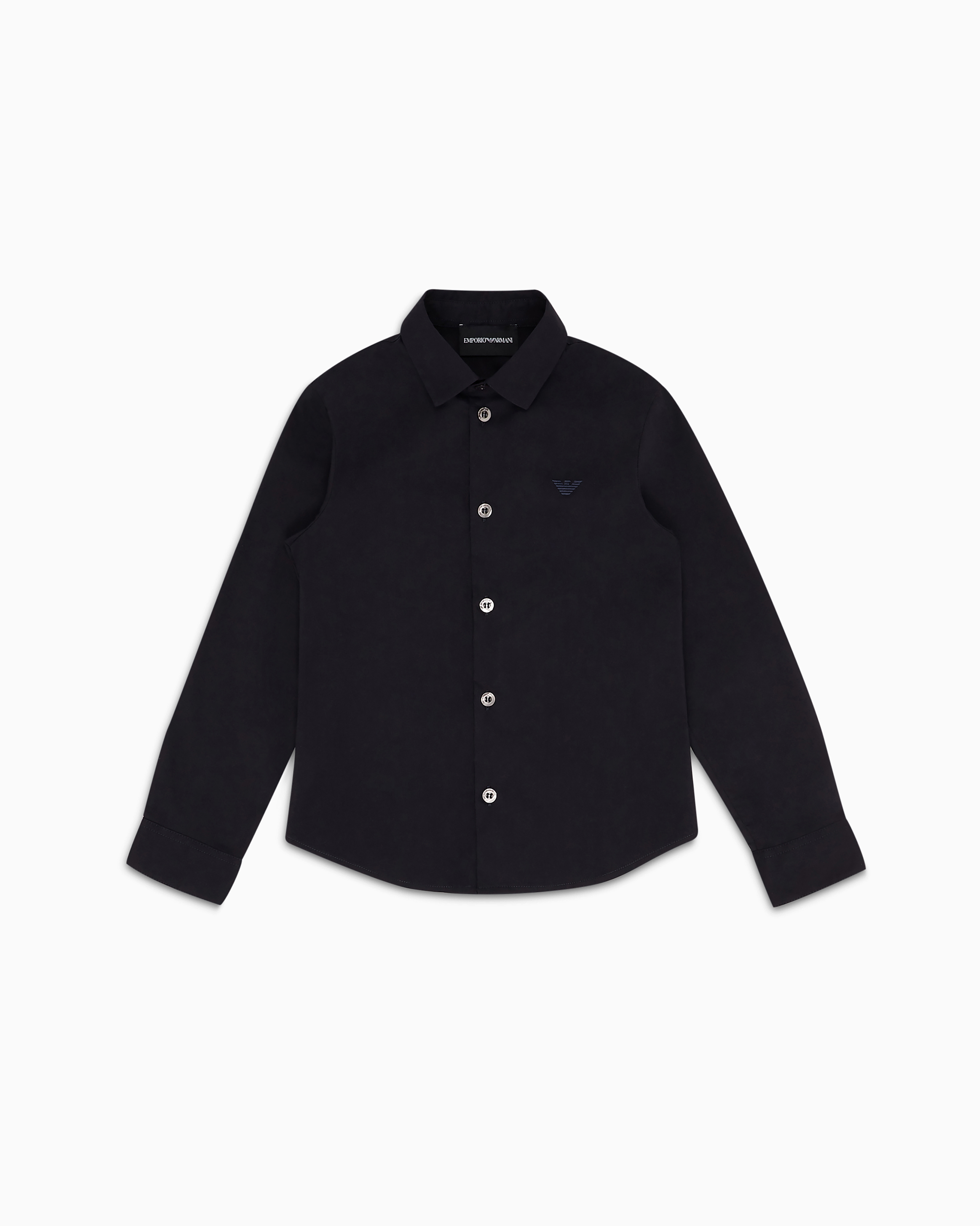 Emporio Armani - Poplin shirt with monochromatic eagle embroidery, Boy, Navy_blue, Size: