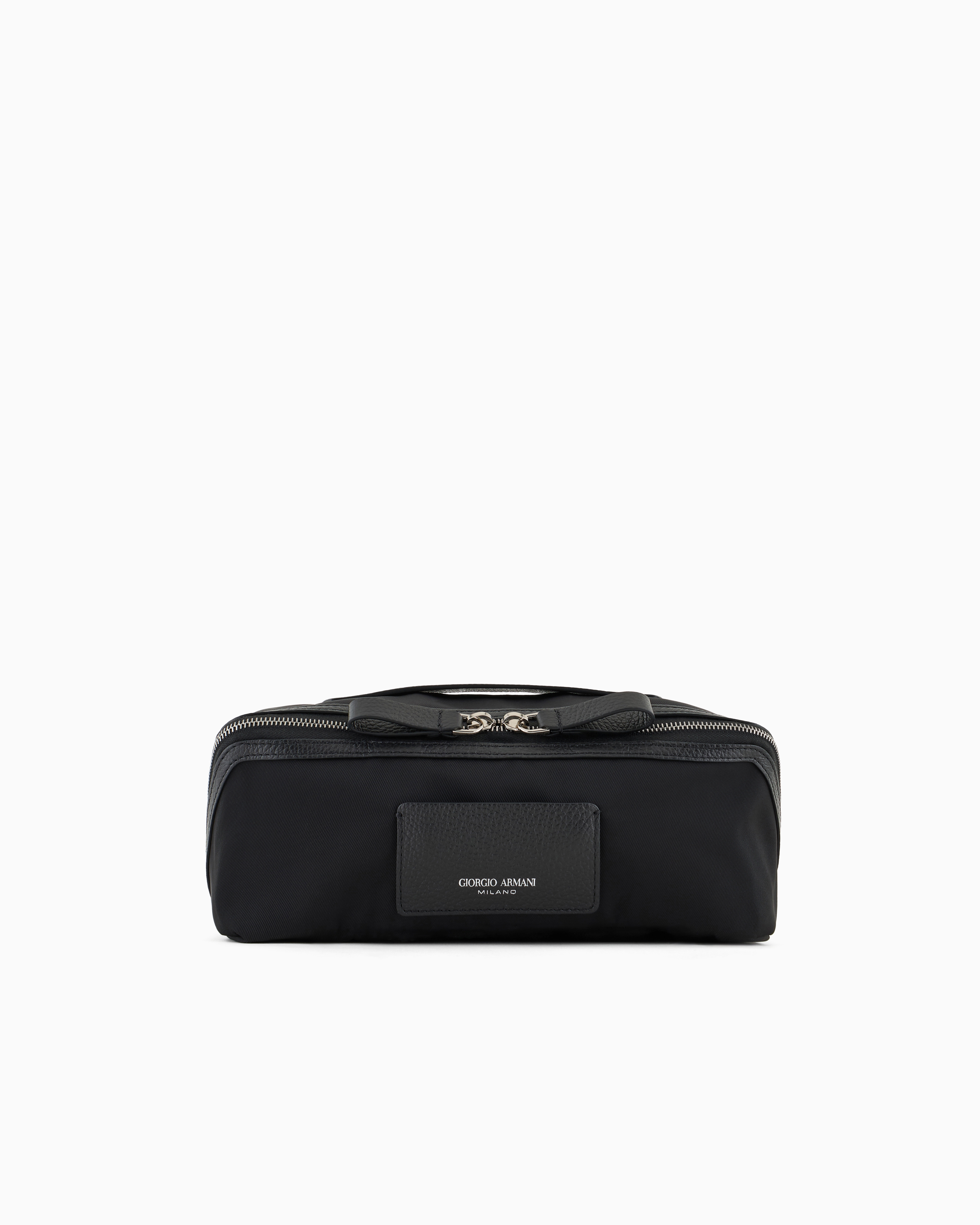 Giorgio Armani Black Nylon And Leather Washbag