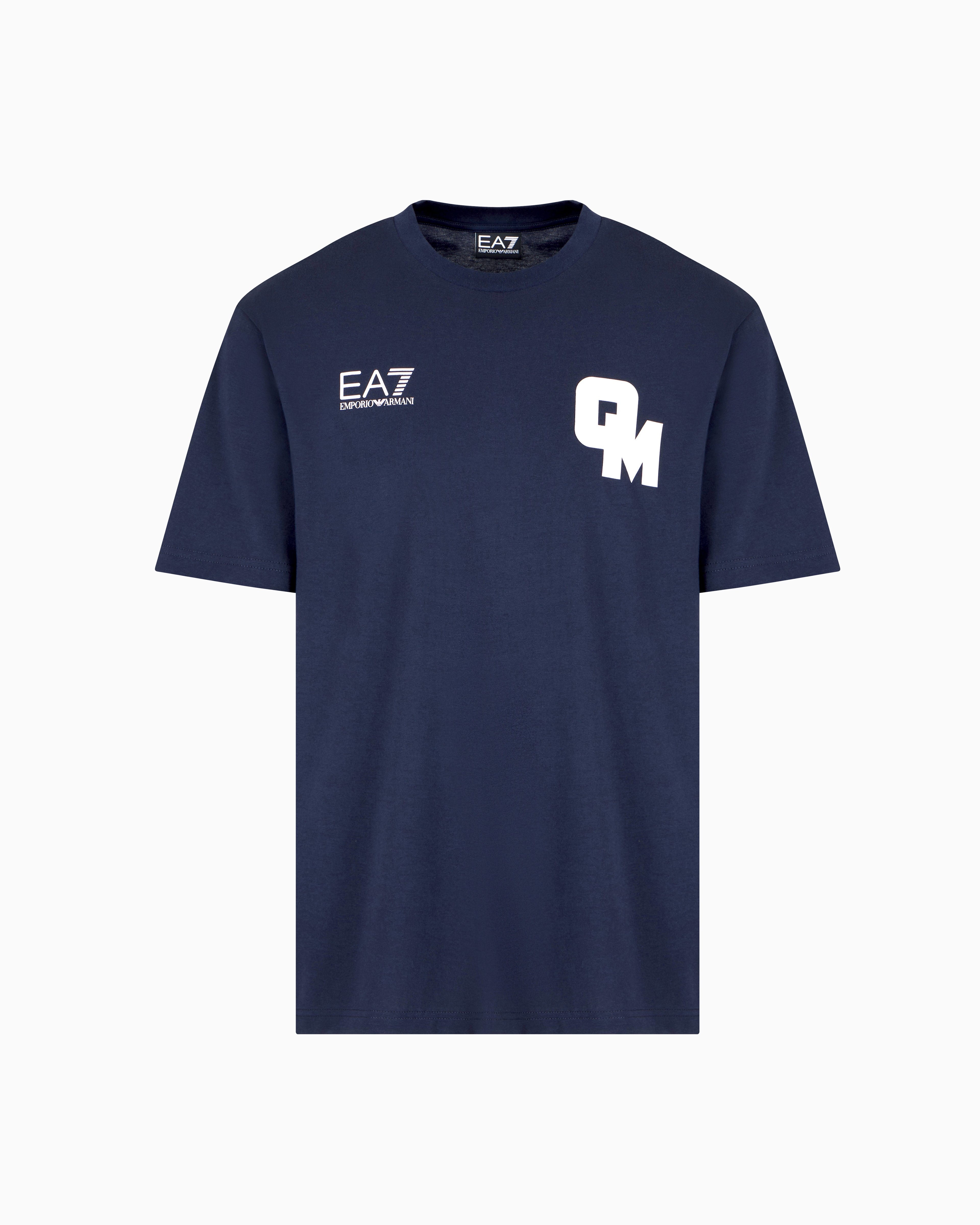 Ea7 T-Shirt Girocollo A Maniche Corte In Cotone Con Stampe