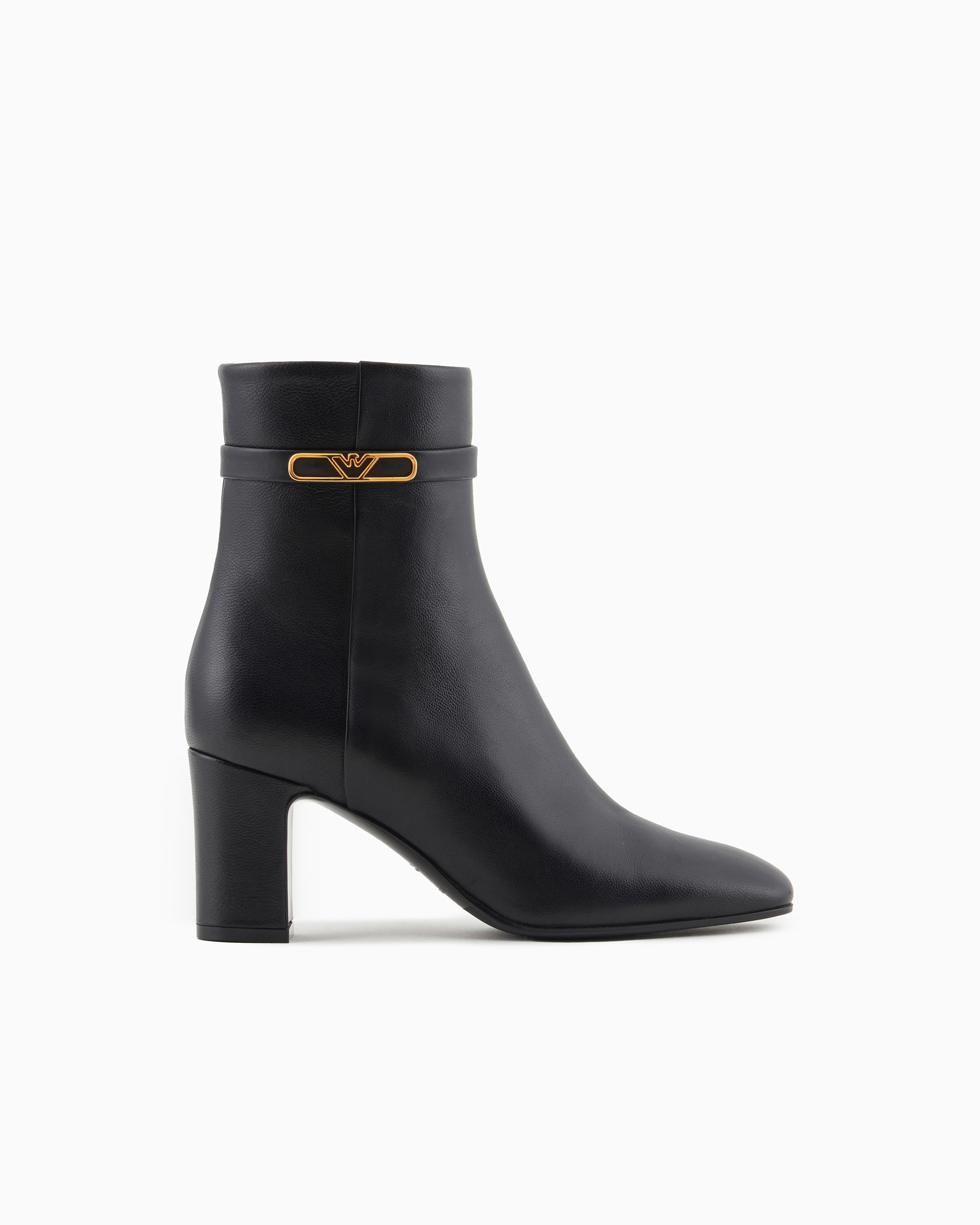 Emporio Armani - Nappa-leather high-heeled ankle boots with eagle plate, Woman, Black, Size: