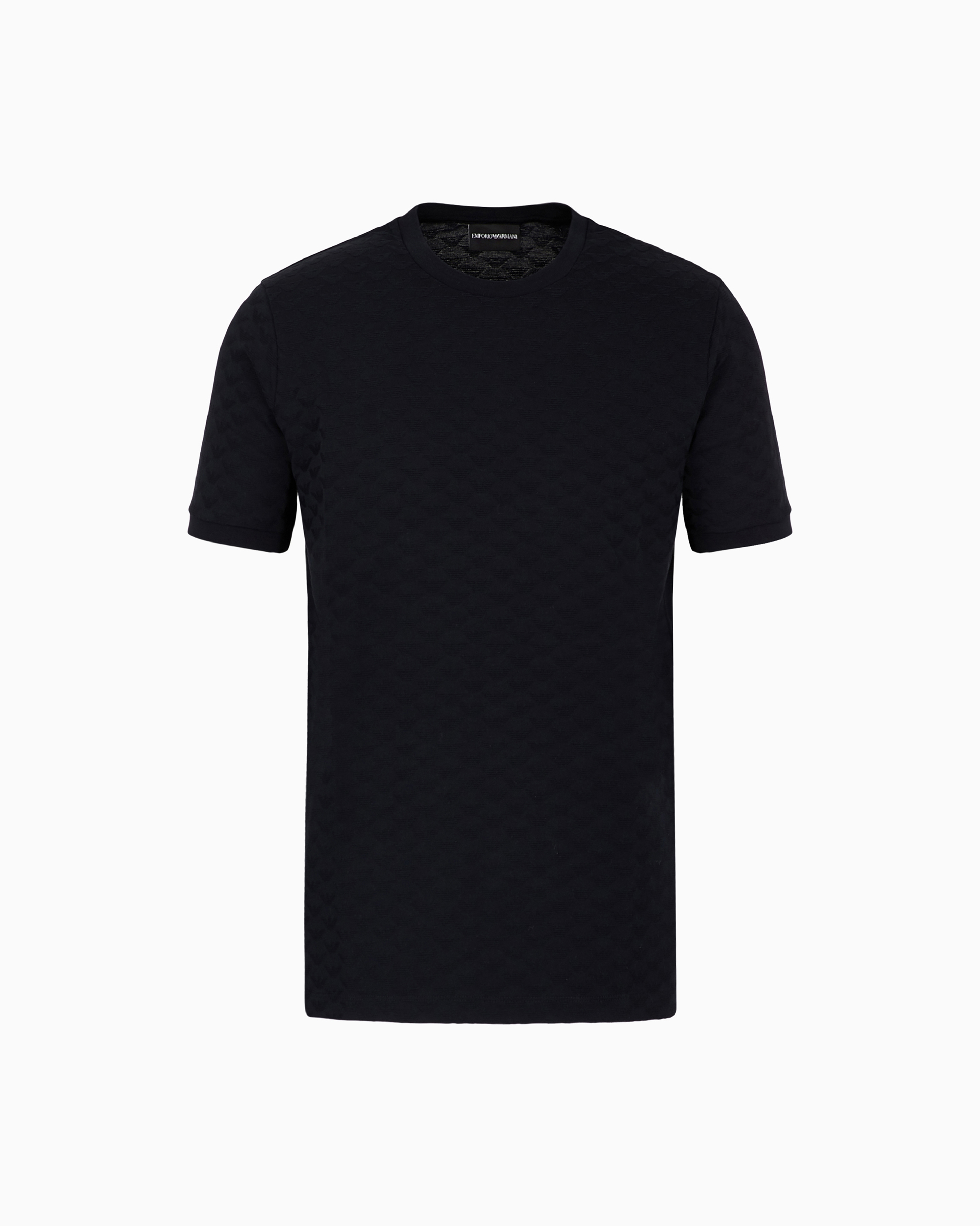 Emporio Armani - Mercerised-jersey T-shirt with all-over jacquard eagle, Man, Navy_blue, Size: