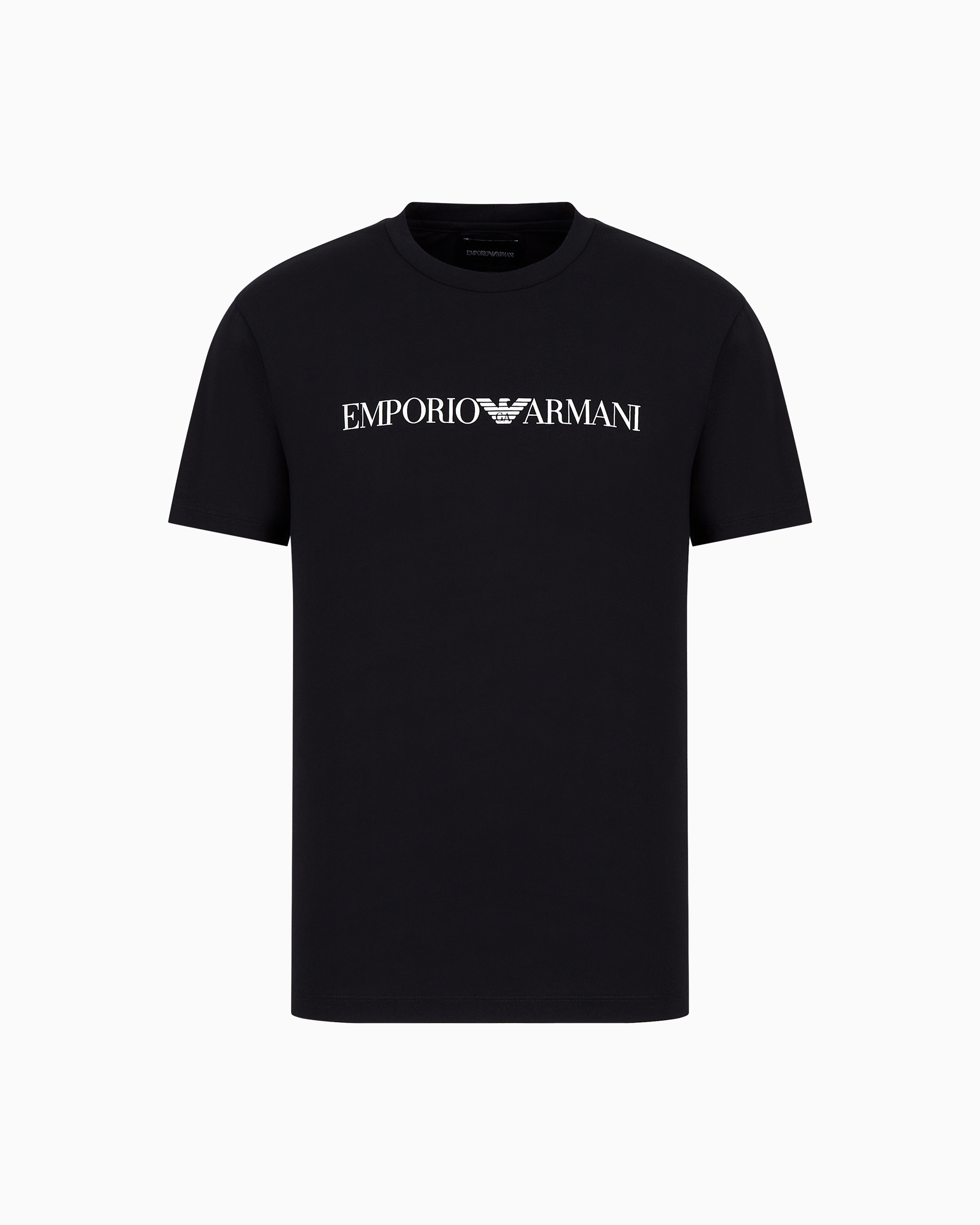 Emporio Armani Men's Navy Blue Pima-Jersey T-Shirt With Logo Print