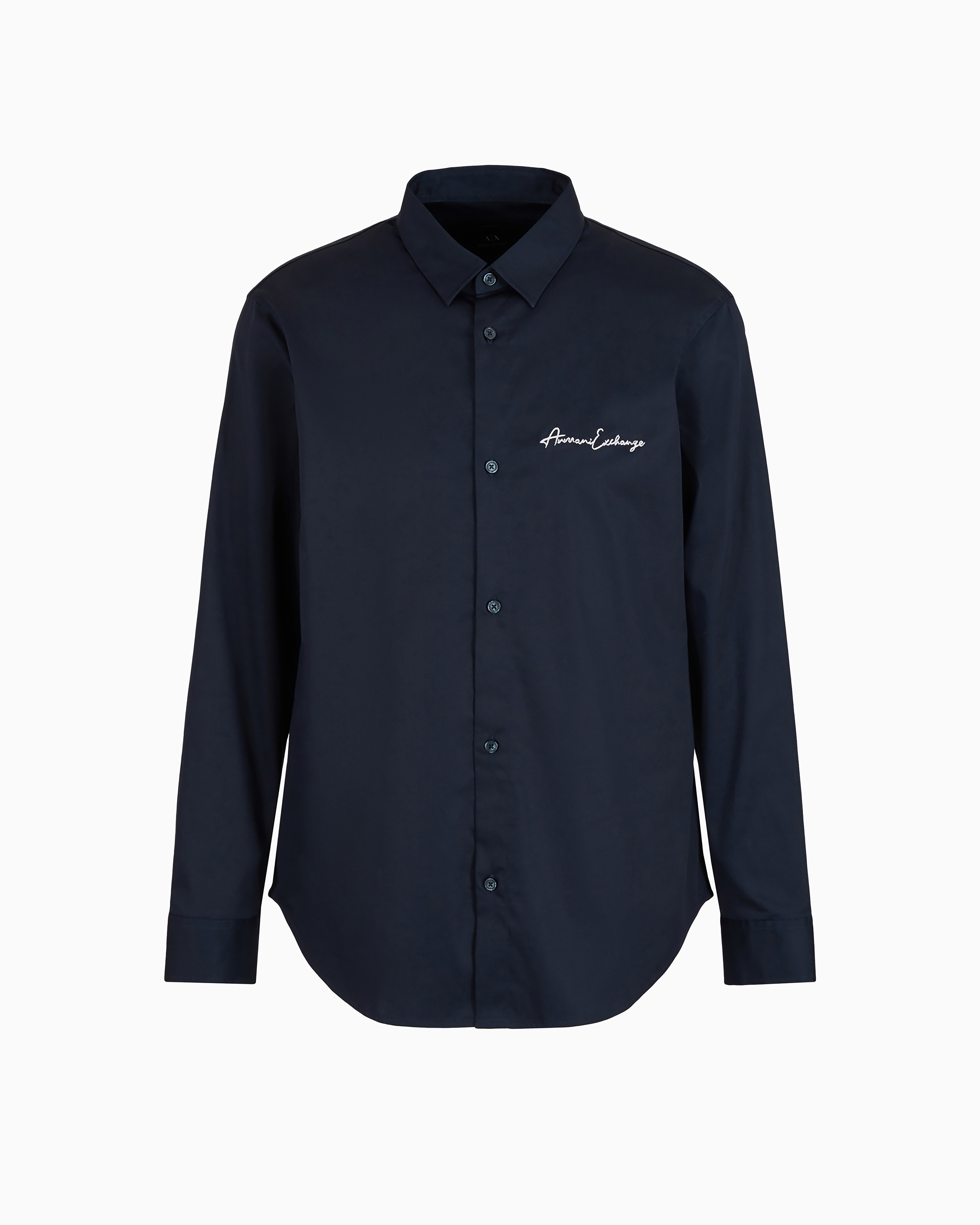 Armani Exchange - Regular fit shirt in stretch satin cotton, Man, Navy Blue, Size: XS