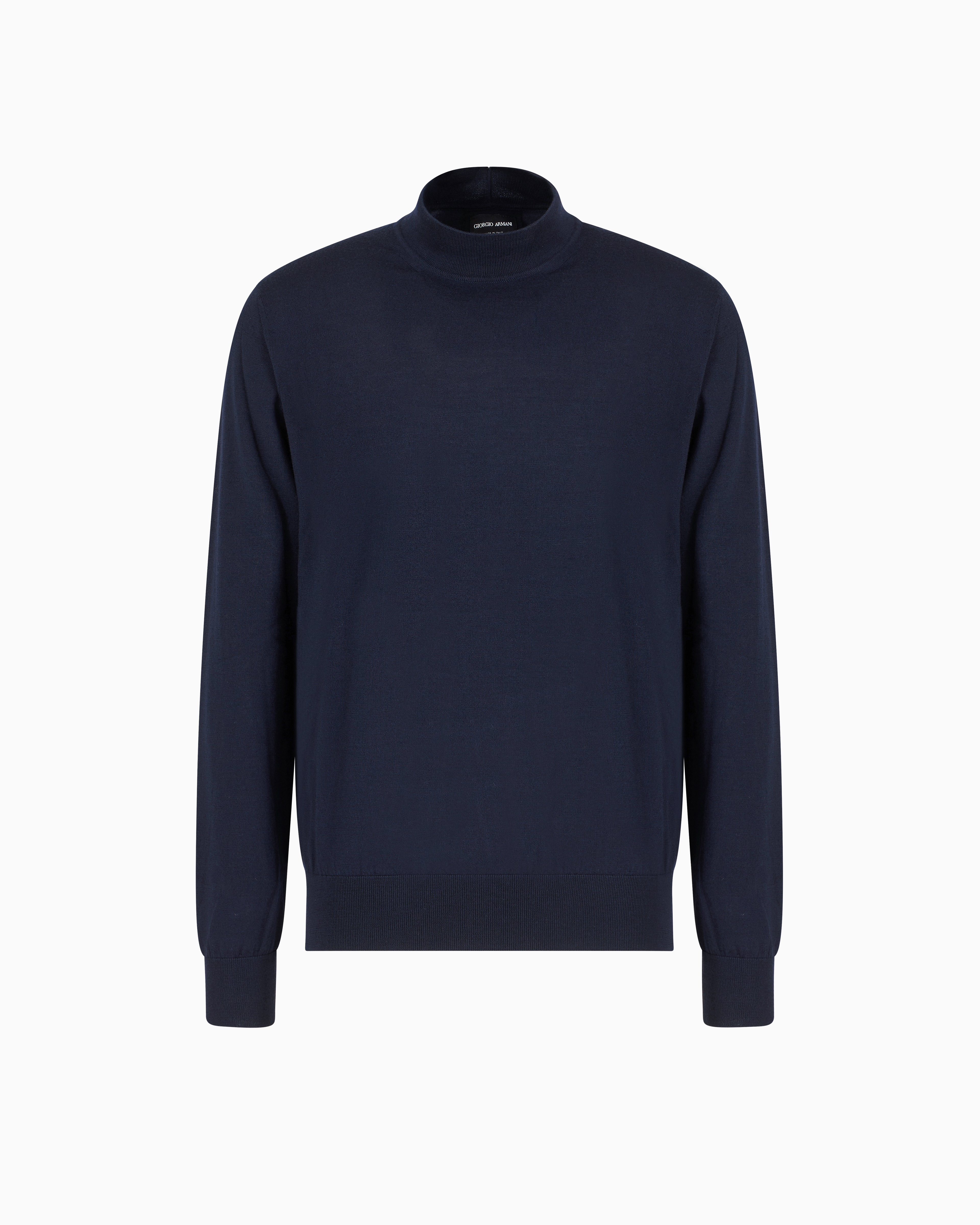 Giorgio Armani Navy Blue Virgin-Wool Mock-Neck Jumper