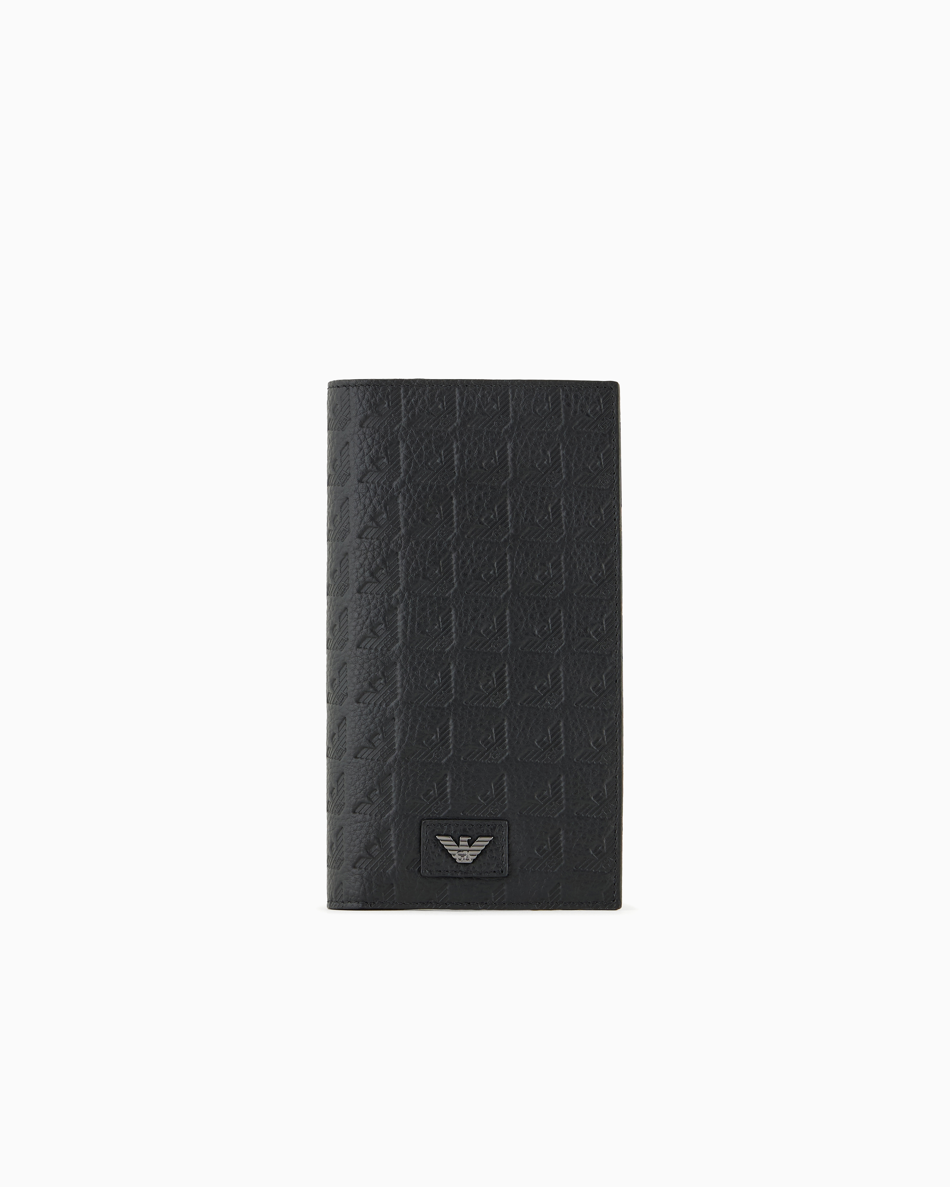 Emporio Armani - Leather large currency holder with all-over embossed eagle, Man, Black, Size: TU