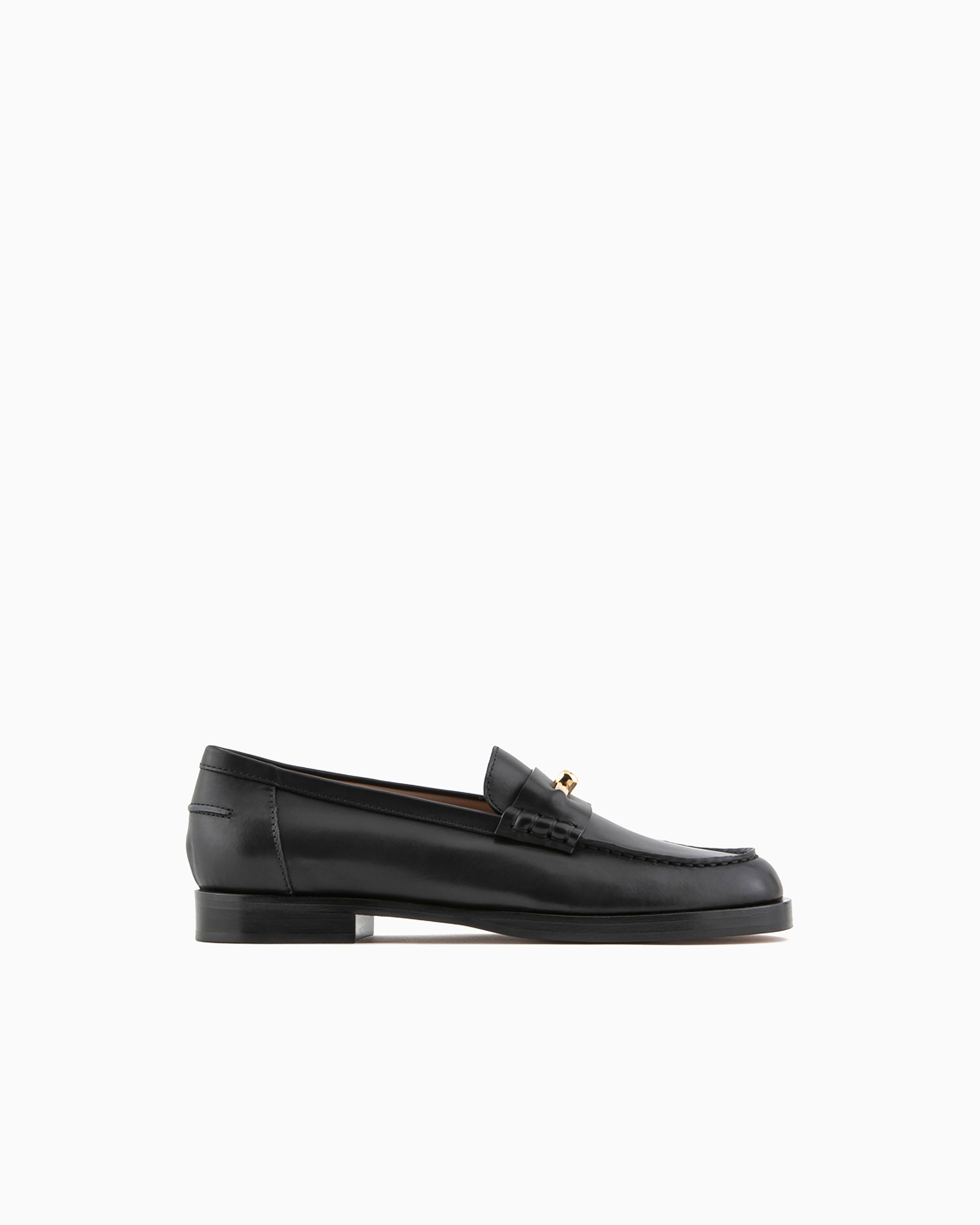 Emporio Armani - Polished leather loafers with stirrup, Woman, Black, Size: