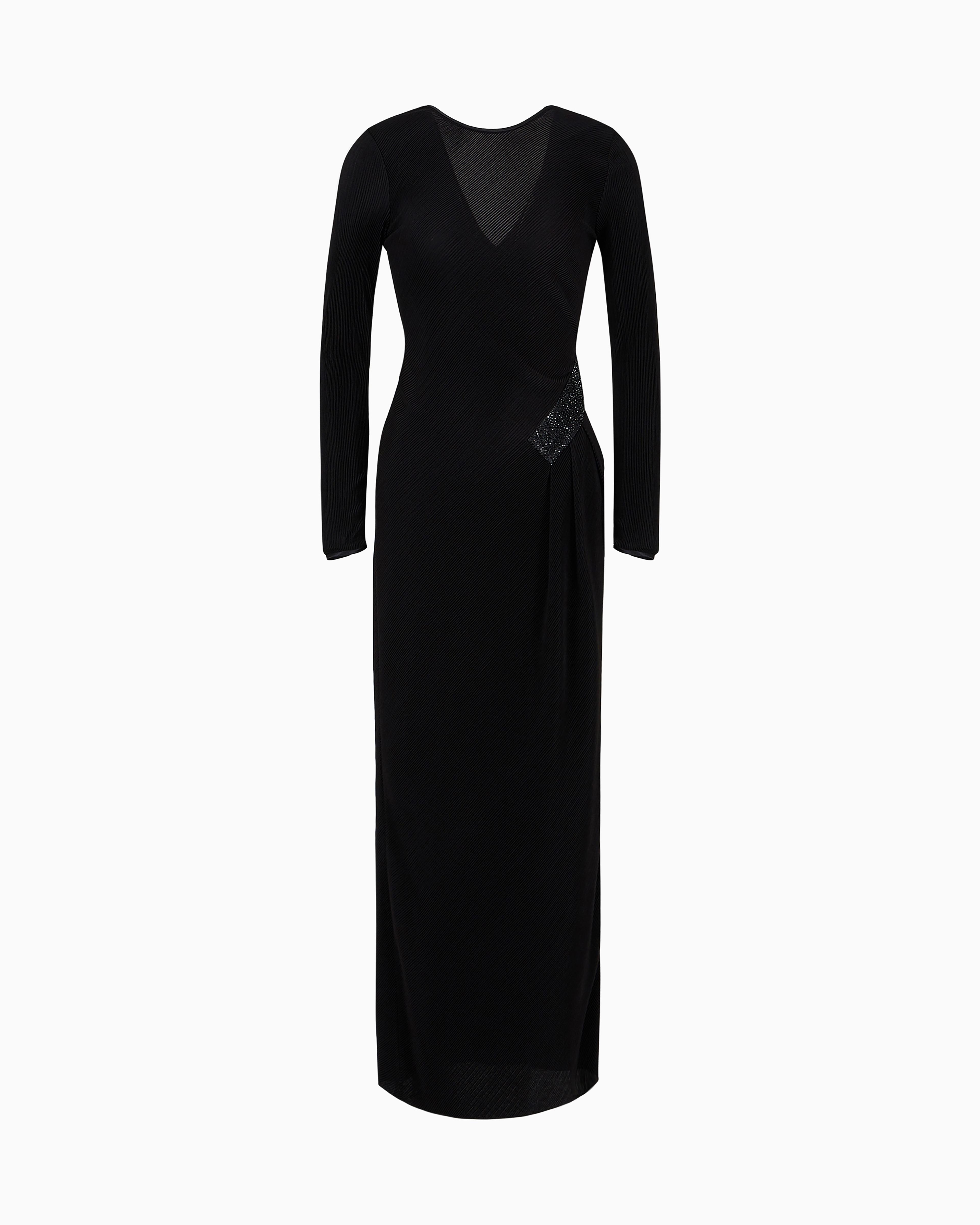 Giorgio Armani Black Long Dress In Pleated Jersey