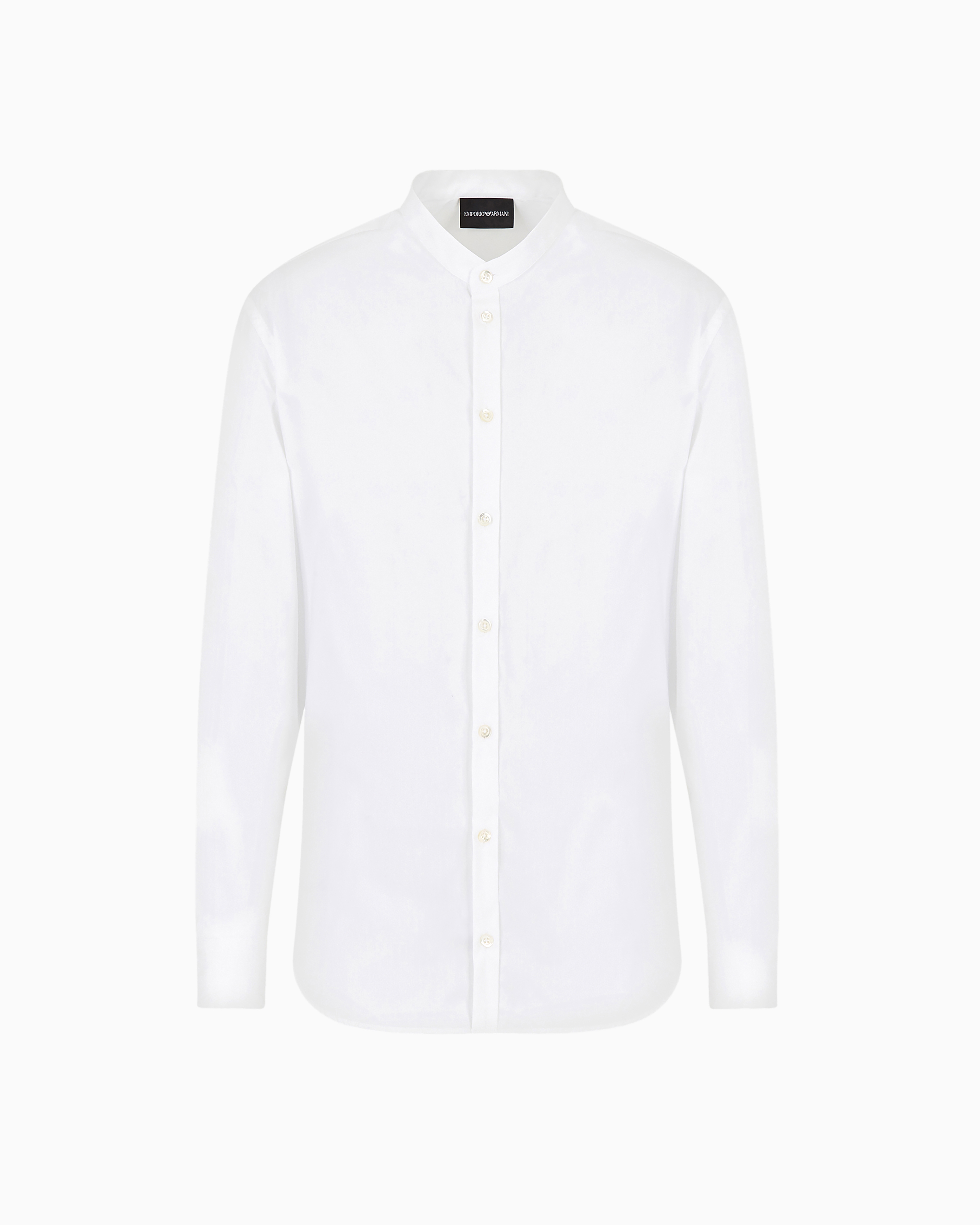 Emporio Armani White Stretch Satin Shirt With Guru Collar