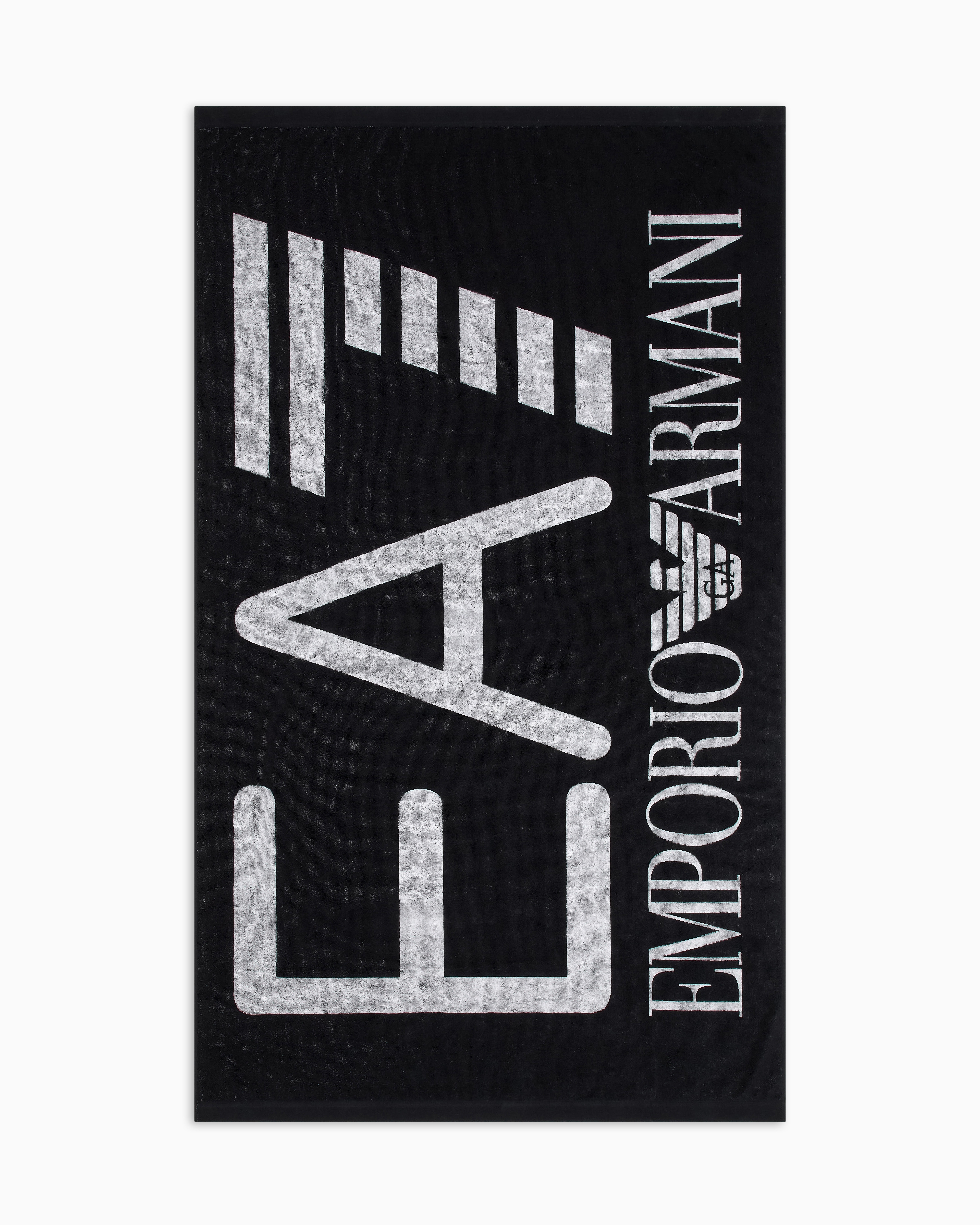 Ea7 Unisex Black Beach Towel In Absorbent Terry Cotton