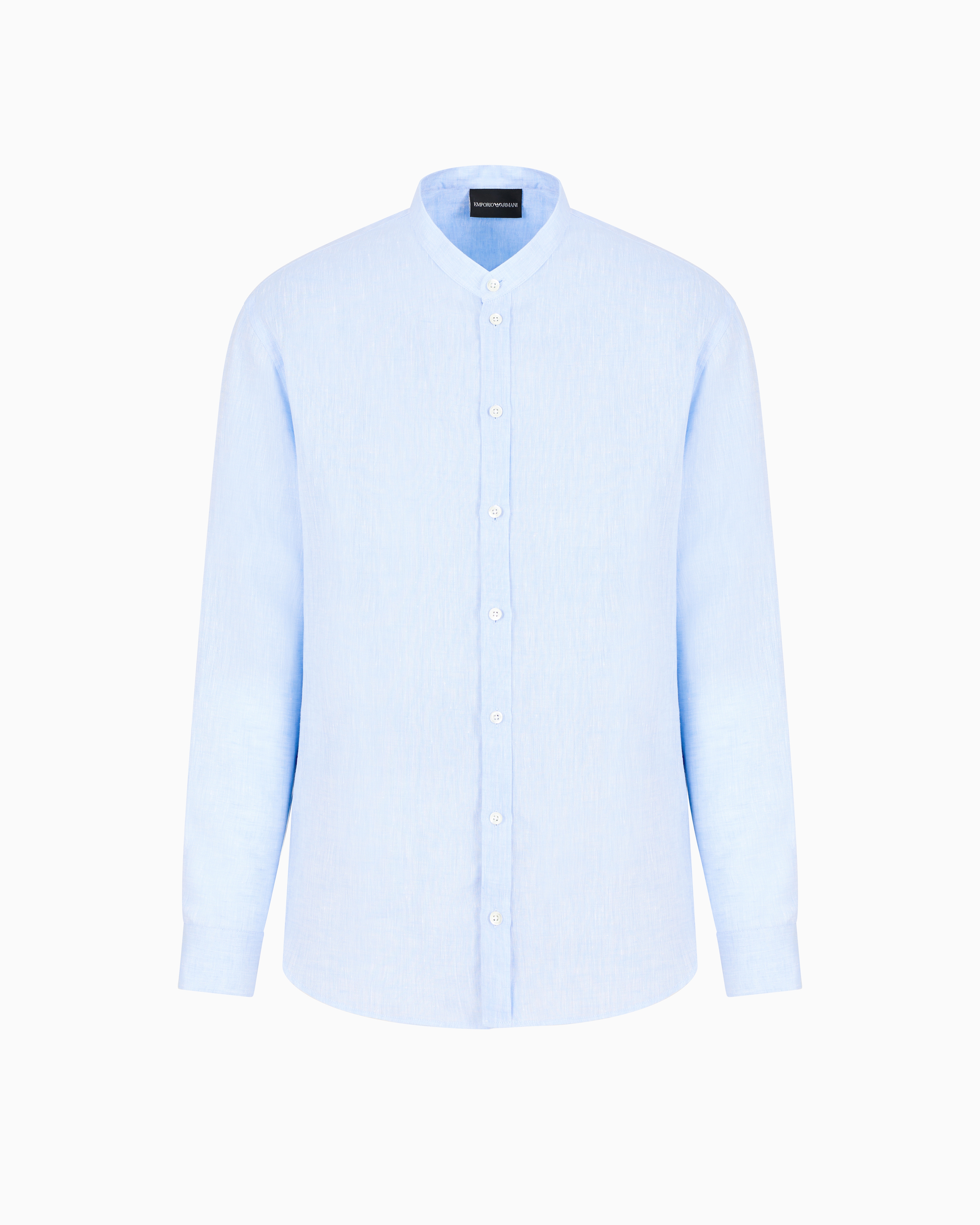 Emporio Armani Camicia Chambray In Lino Con Collo Guru
