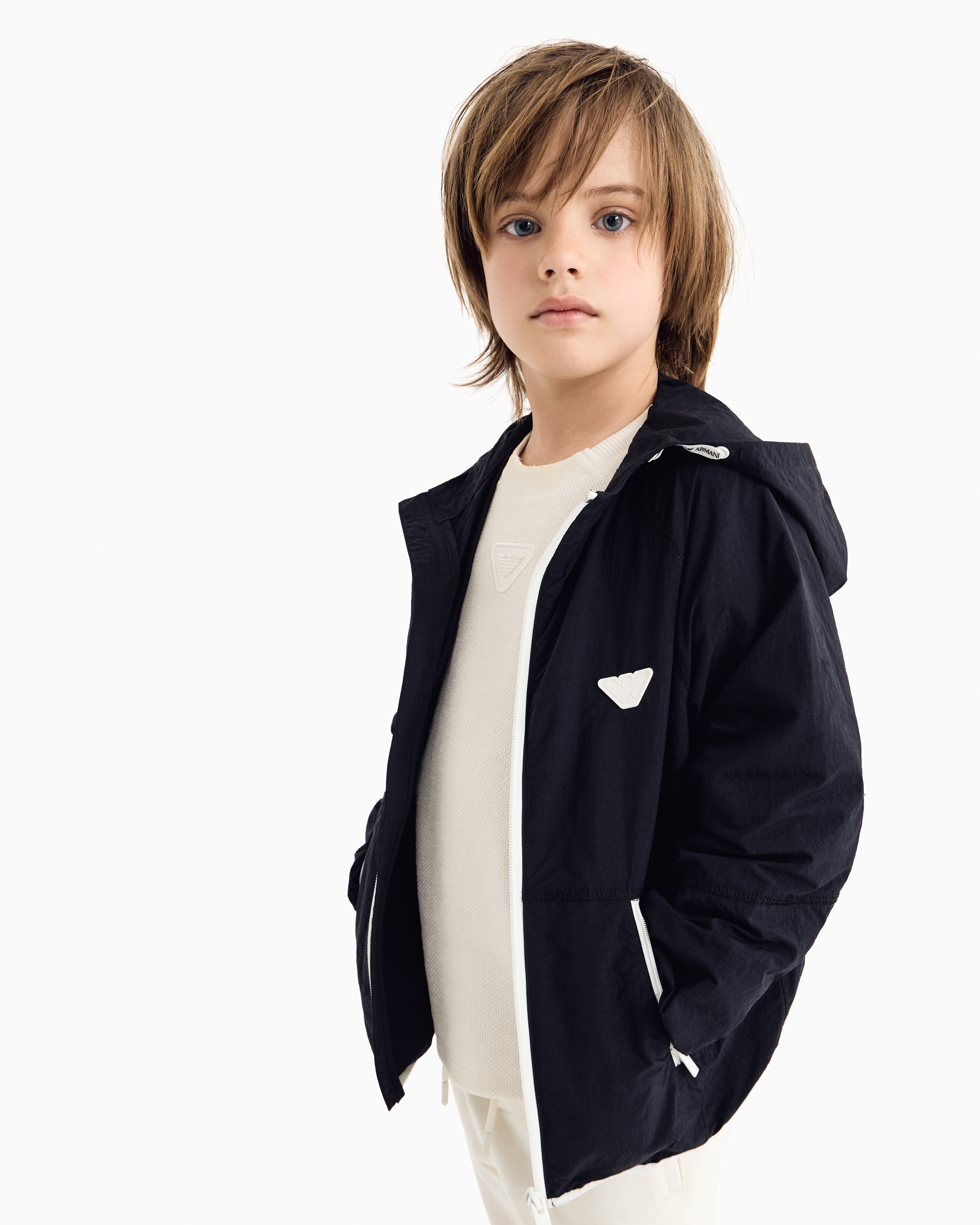 フード付きジャケット ナイロン ロゴパッチ | Emporio Armani