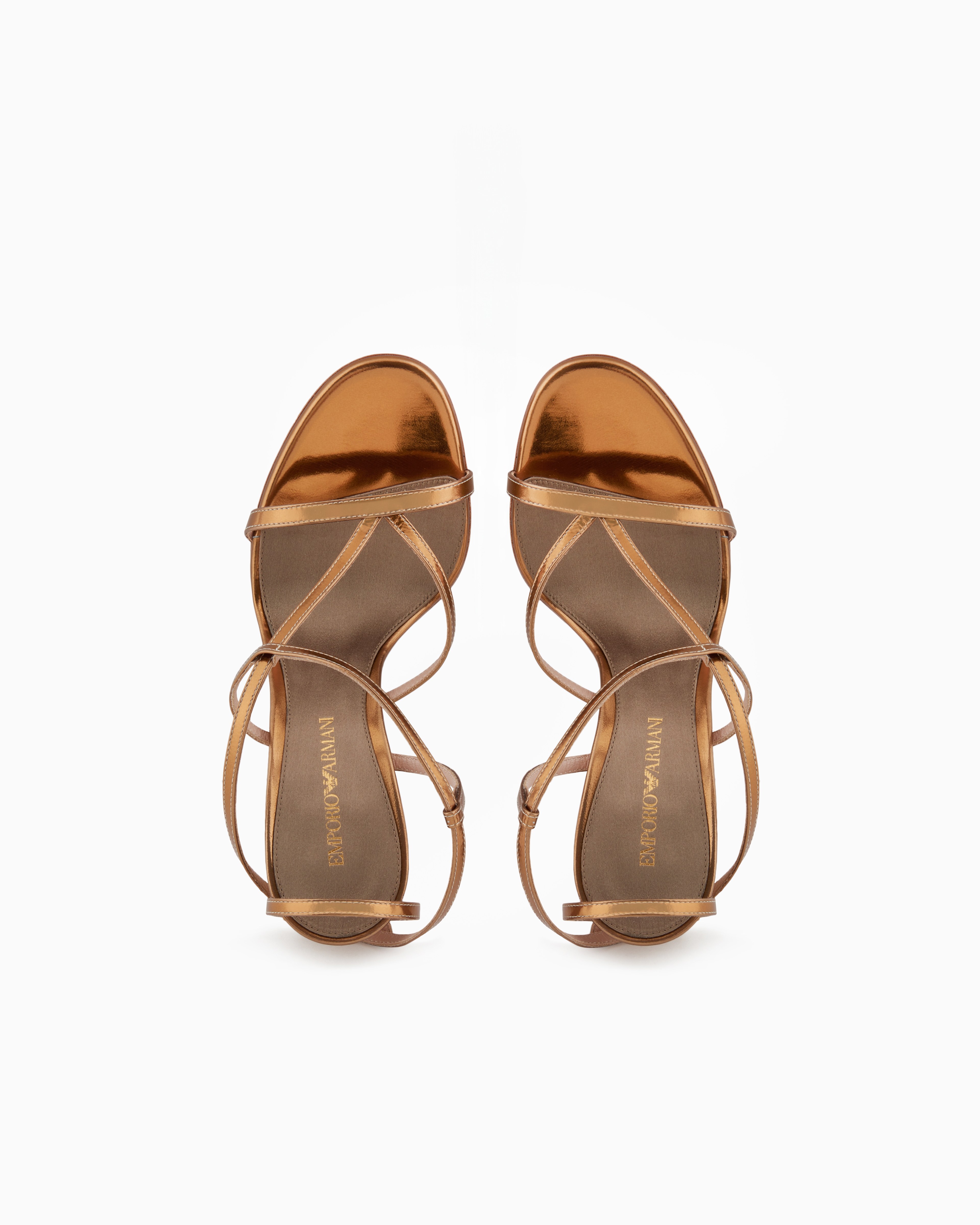 ちょこ★ High-heeled, crossed lamé leather sandals | Emporio Armani