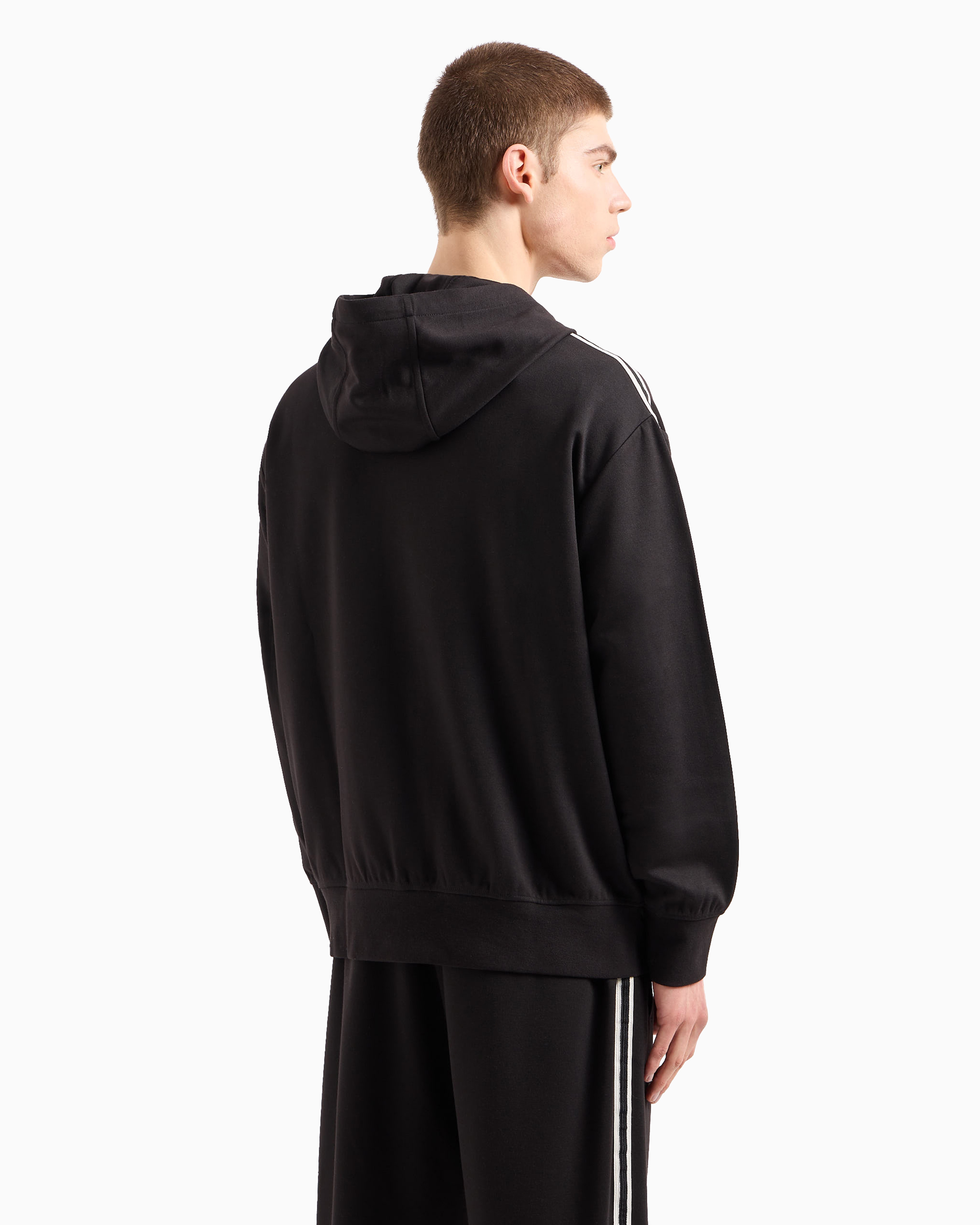 Full zip sweatshirt in bonded cotton with bands on the