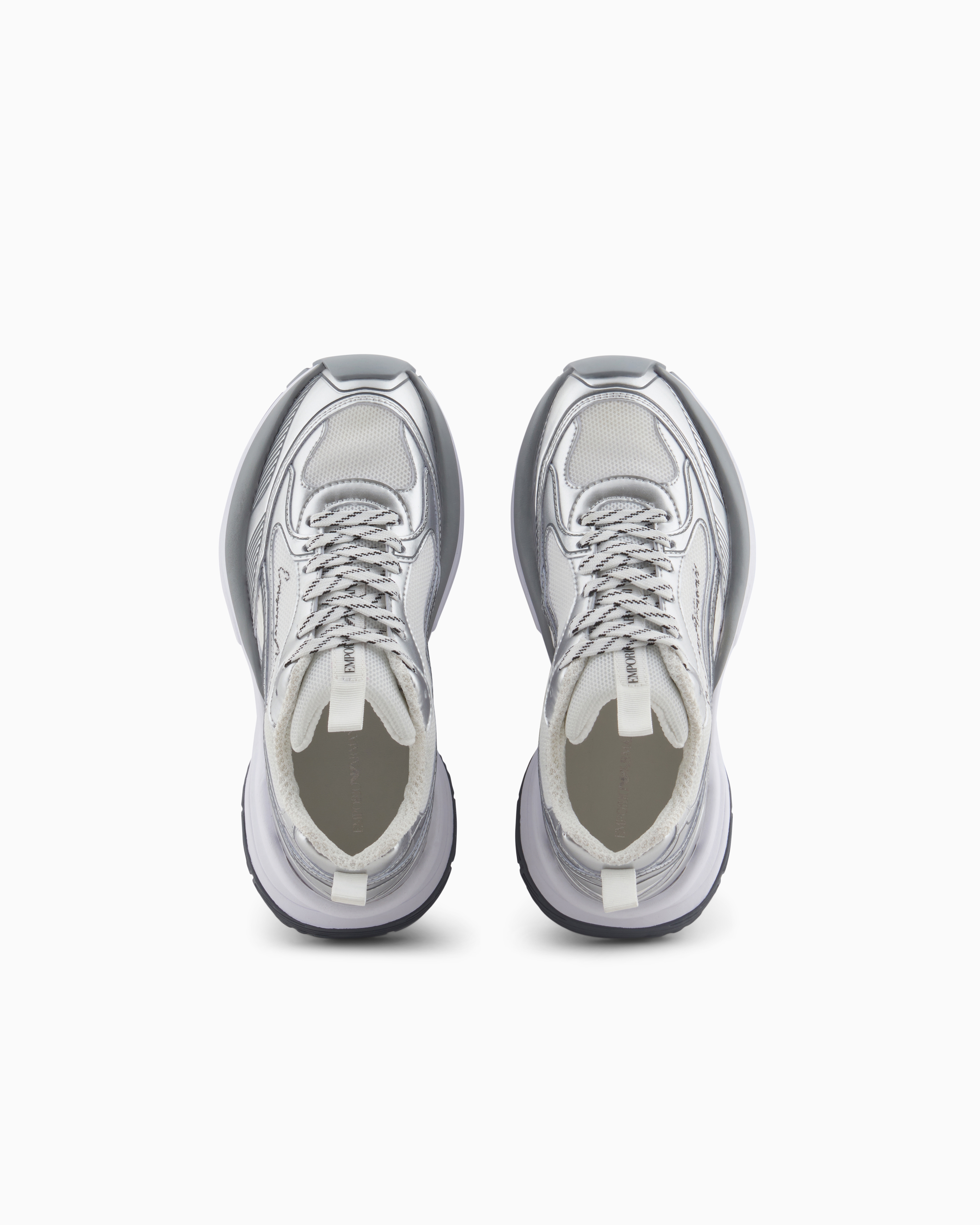 Emporio Armani - Mesh sneakers with laminated details and signature logo, Woman, Silver, Size: