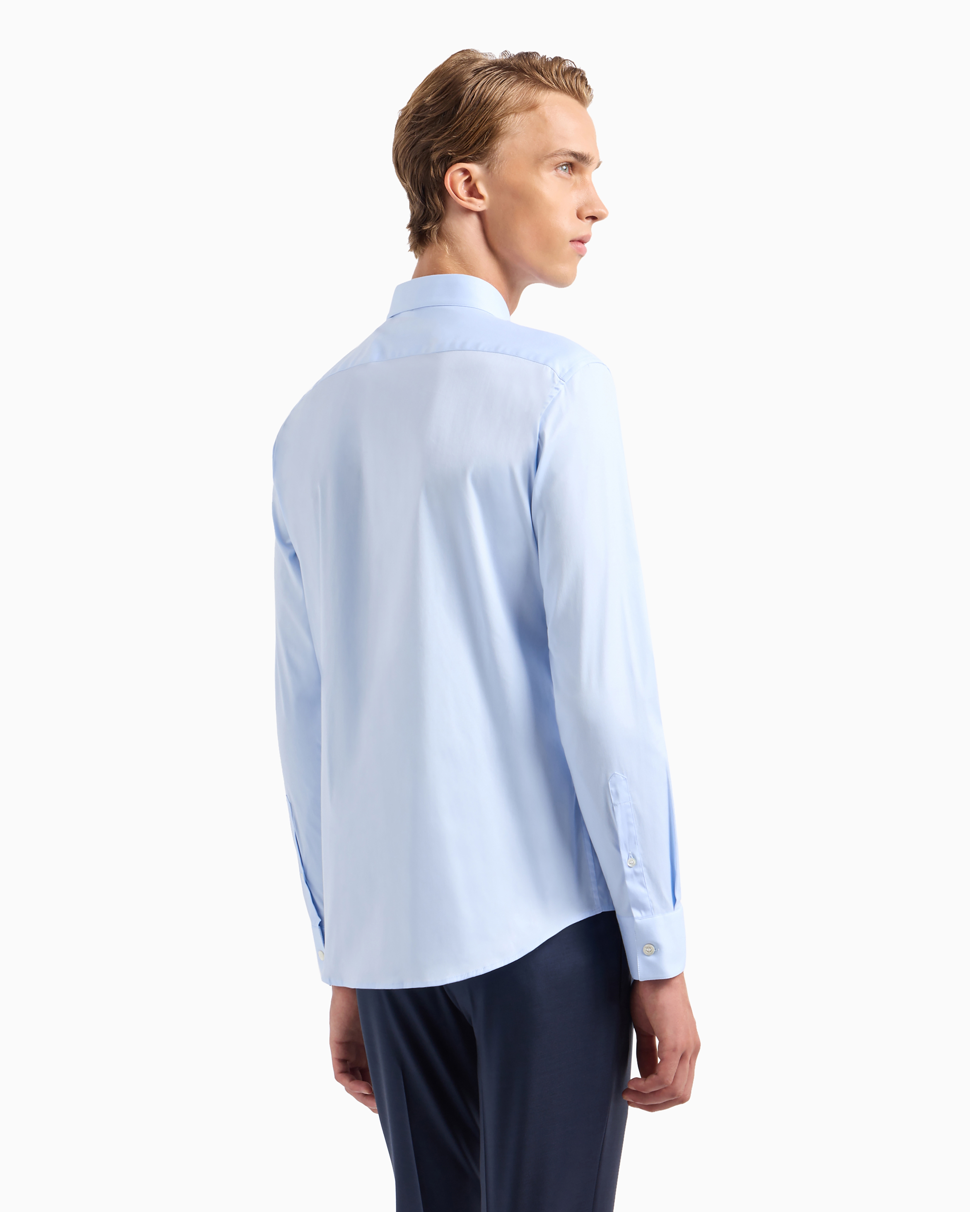 Emporio Armani - Lightweight comfortable satin slim-fit shirt, Man, Light Blue, Size: