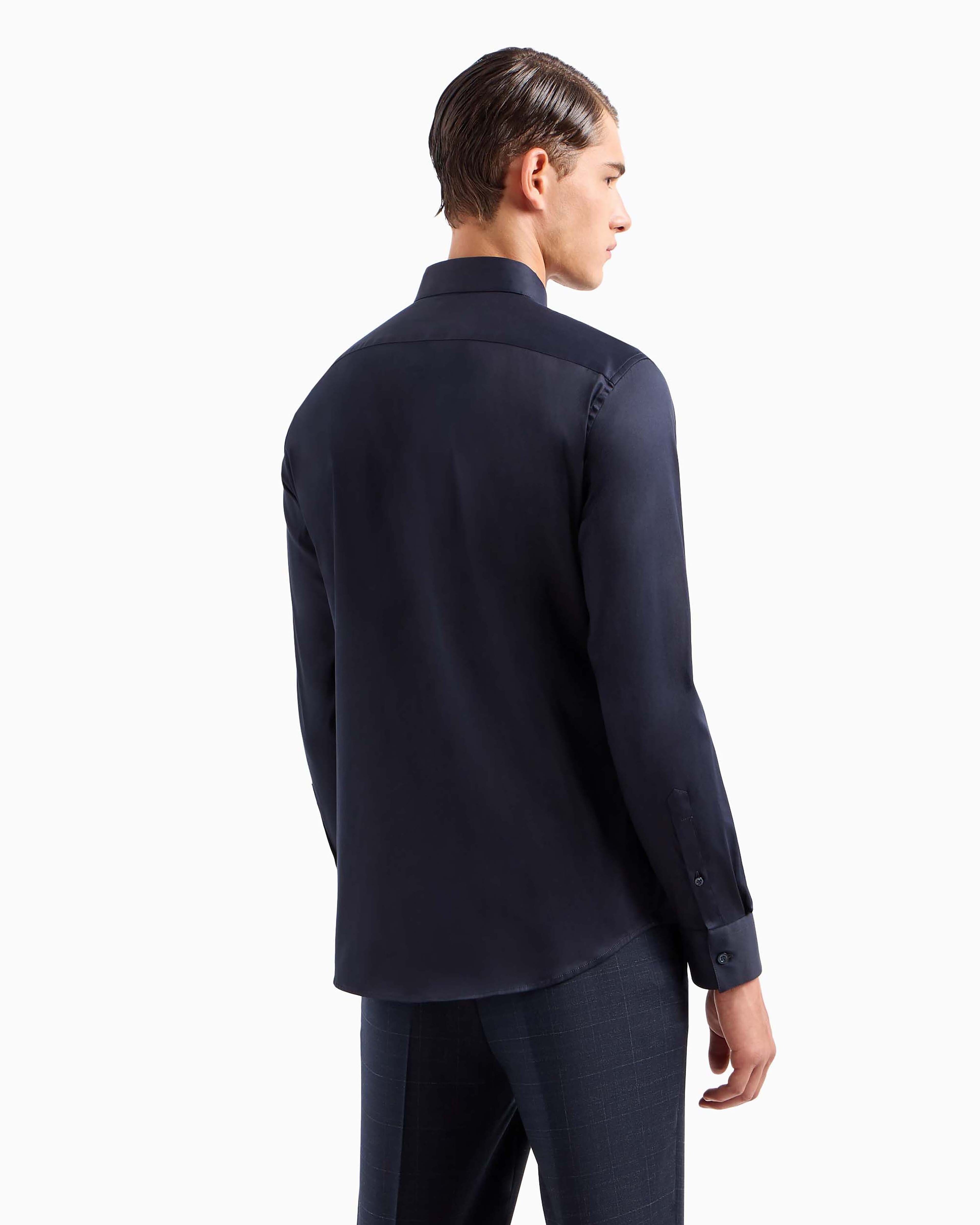 Emporio Armani - Lightweight comfortable satin slim-fit shirt, Man, Navy Blue, Size: