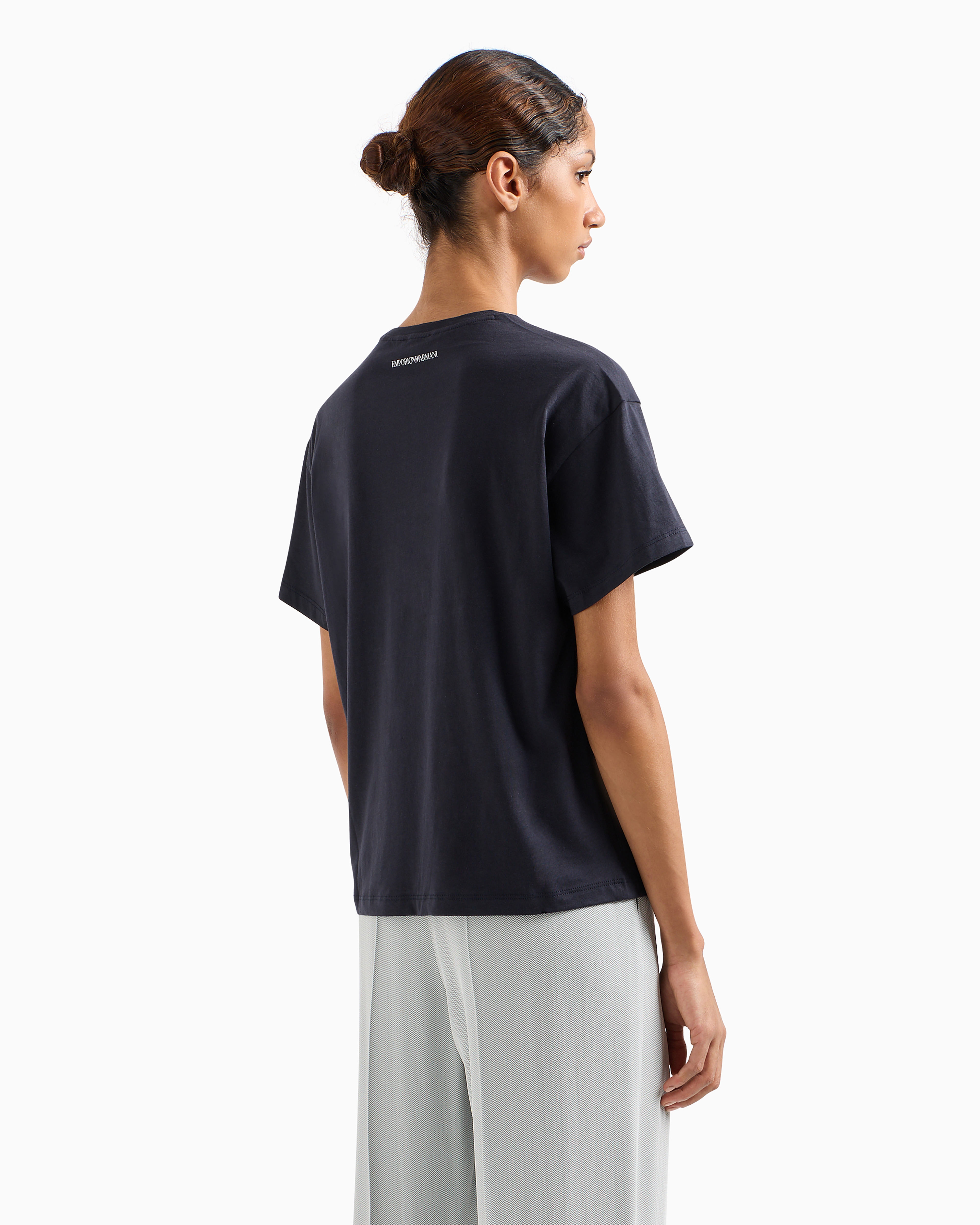 Emporio Armani - Pima T-shirt with eagle logo, Woman, Navy Blue, Size: