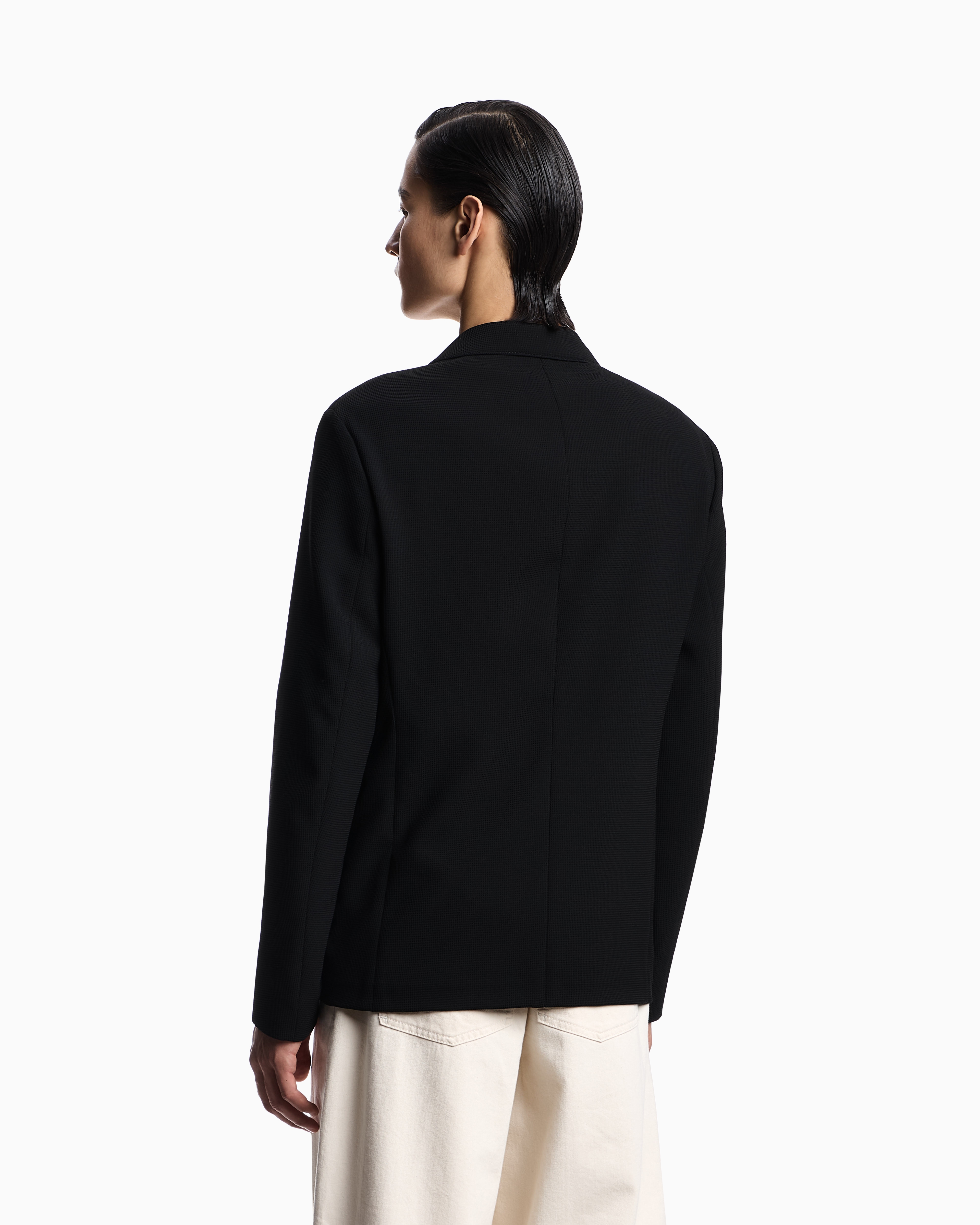 Icon シングルブレストジャケット クレープジャージー ピケ風マイクロ