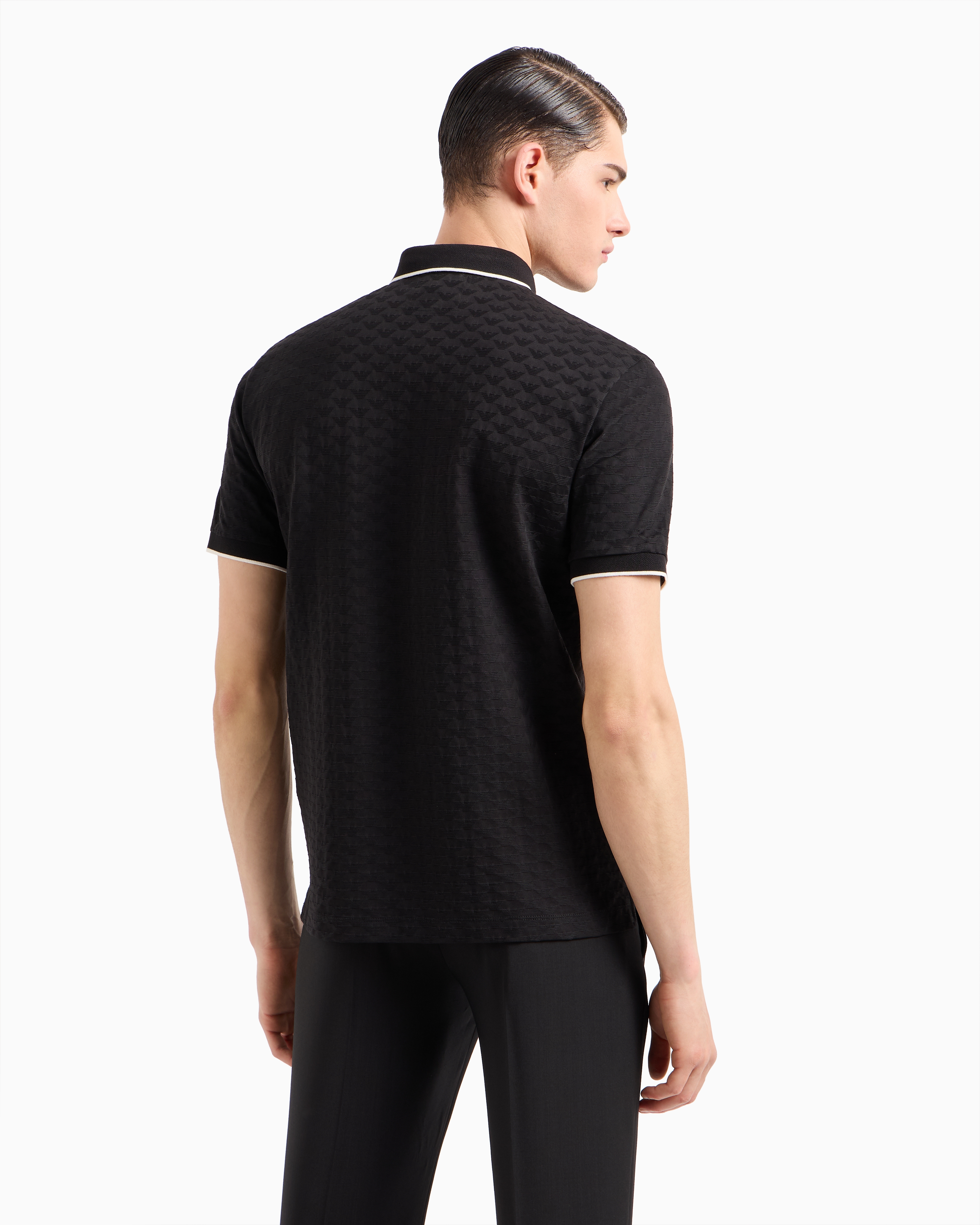 Emporio Armani - Mercerised jersey polo shirt with all-over jacquard eagle, Man, Black, Size: