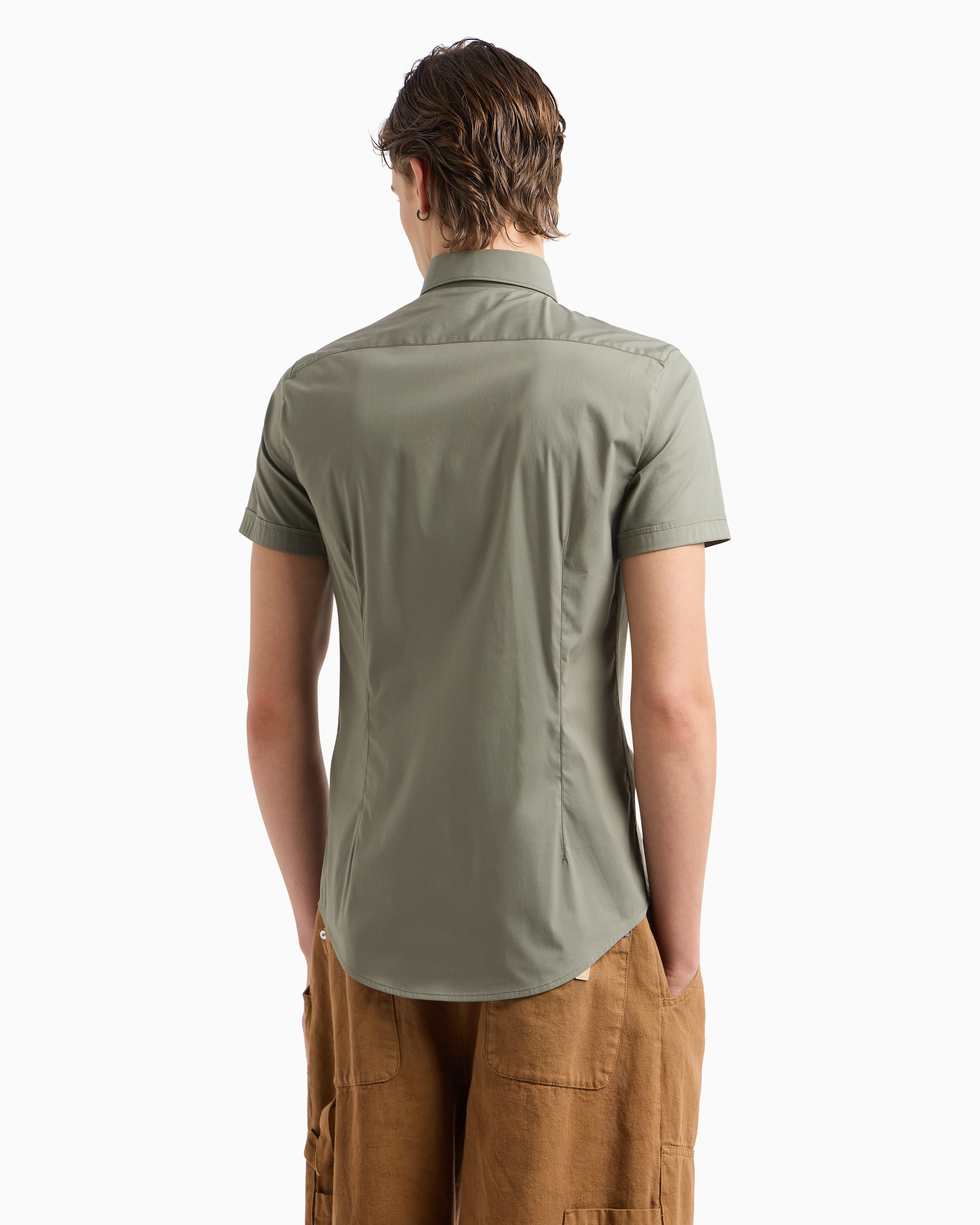 Emporio Armani - Short-sleeved, stretch nylon-blend shirt, Man, Green, Size: