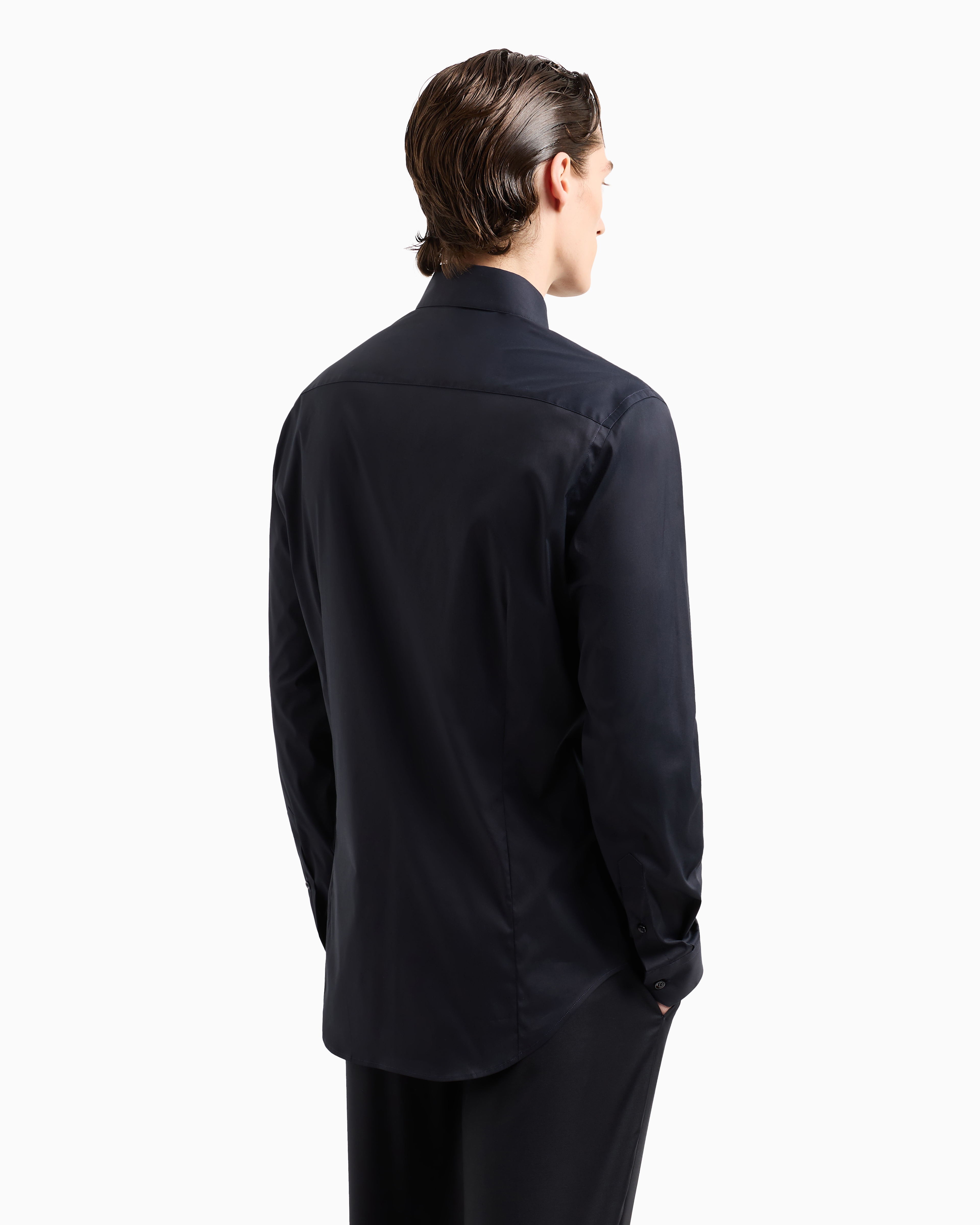 Stretch fabric shirt with collar stays | Giorgio Armani