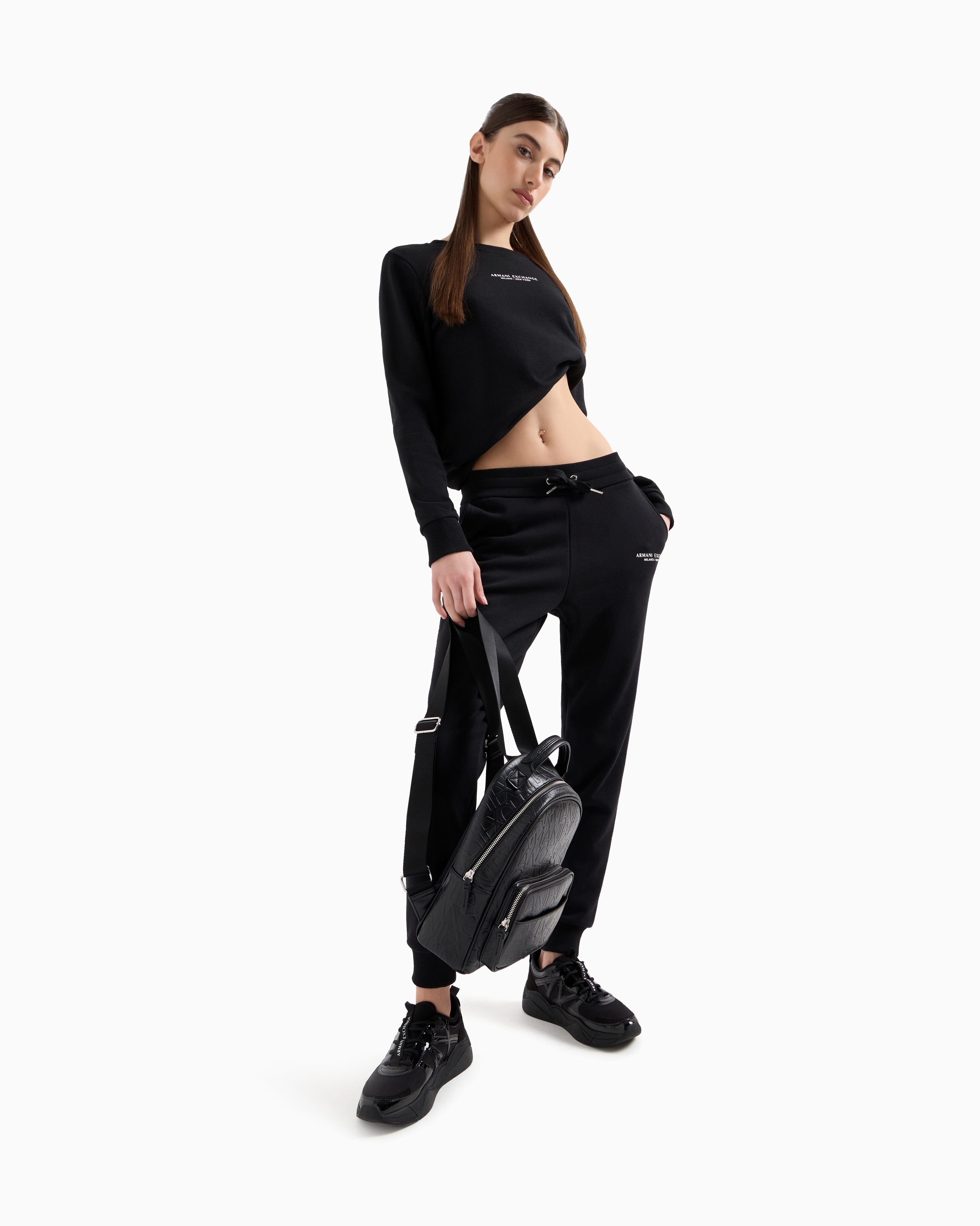 Armani Exchange - Crewneck sweatshirt french terry Milano/New York, Woman, Black, Size: