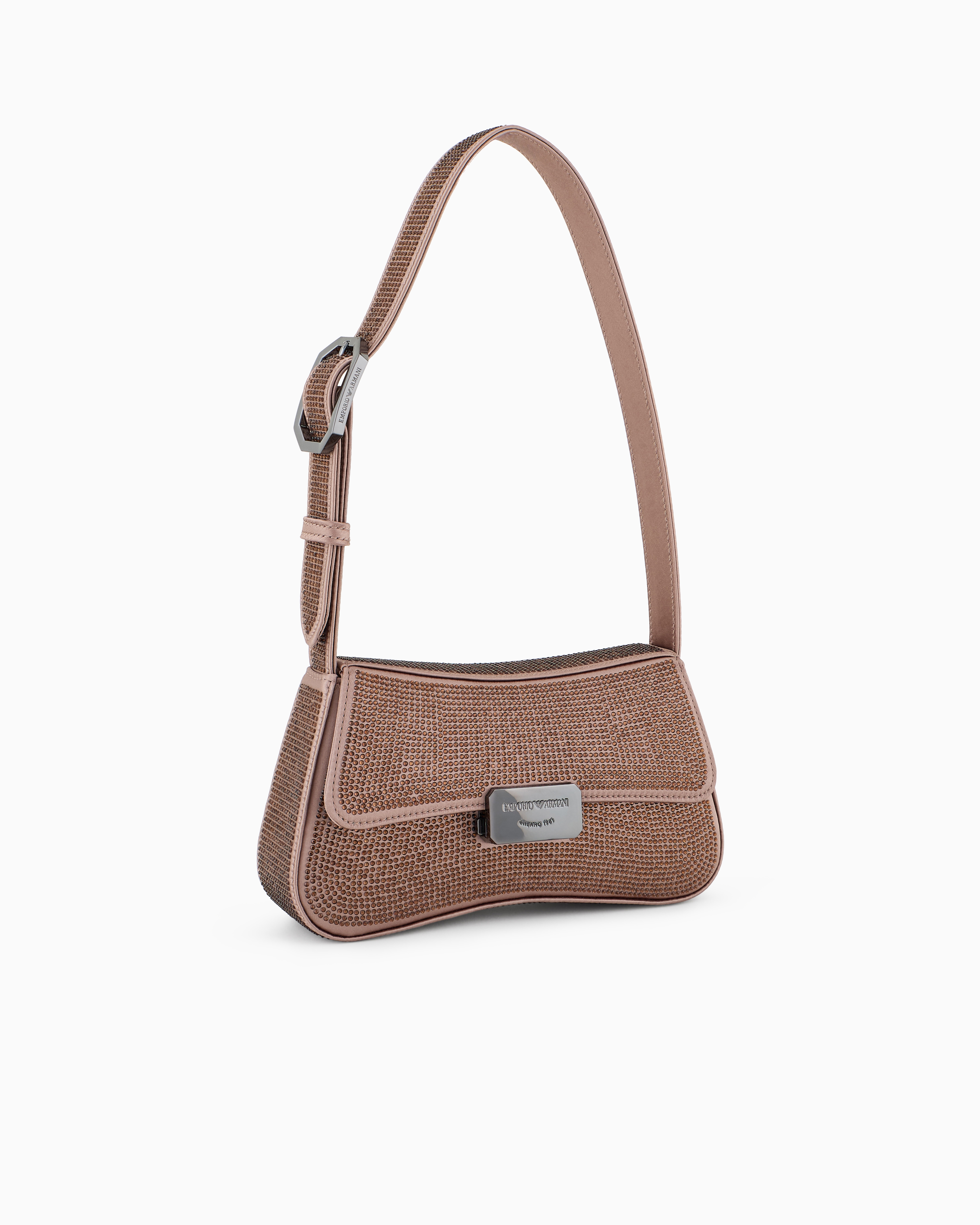 Emporio Armani - Satin shoulder bag with rhinestones, Woman, Gold, Size: TU