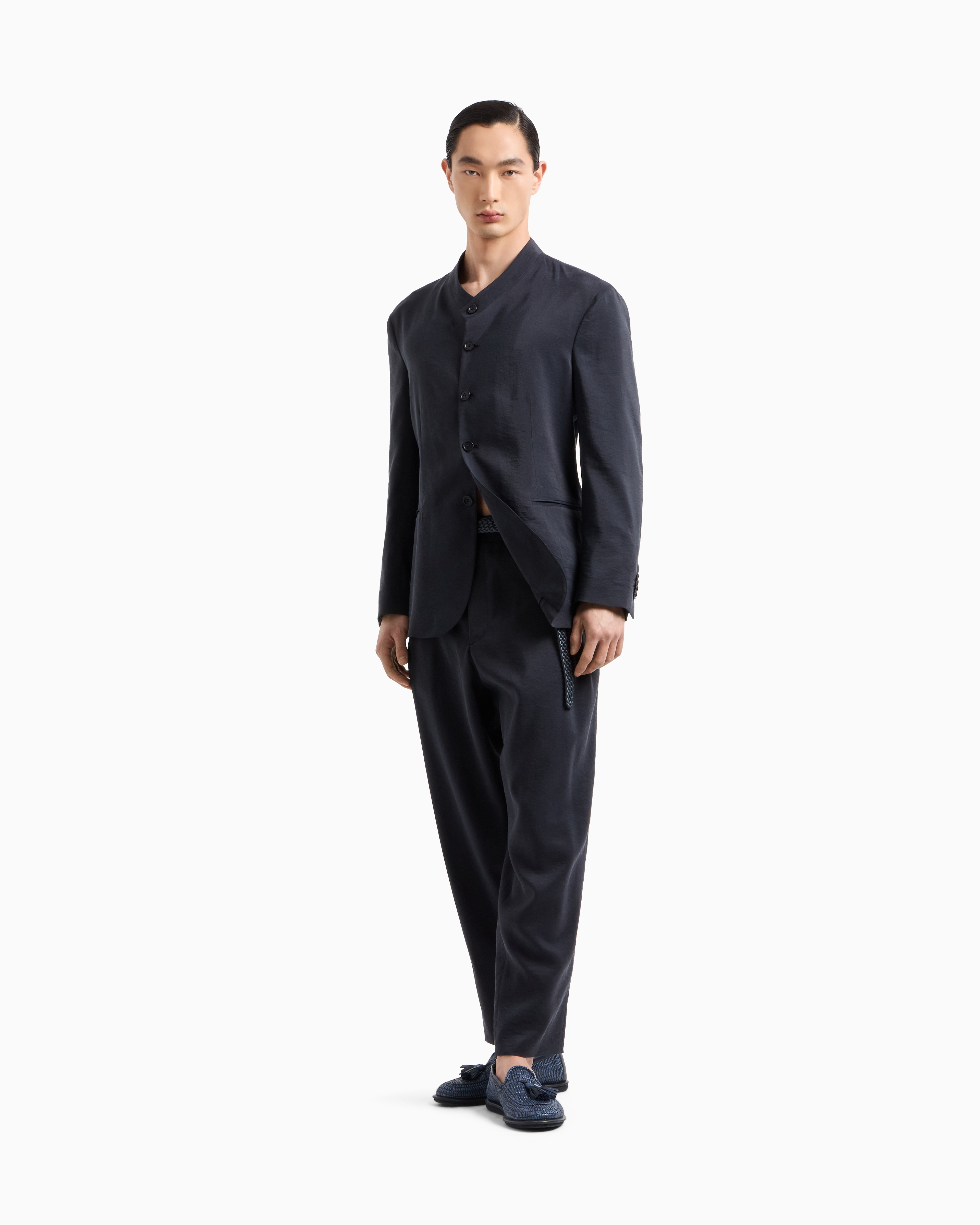正規品 GIORGIO ARMANI 黒タグ　シルク混 パンツ 白 メンズ ジョルジオ アルマーニGIORGIO ARMANI コットン混紡ツータック