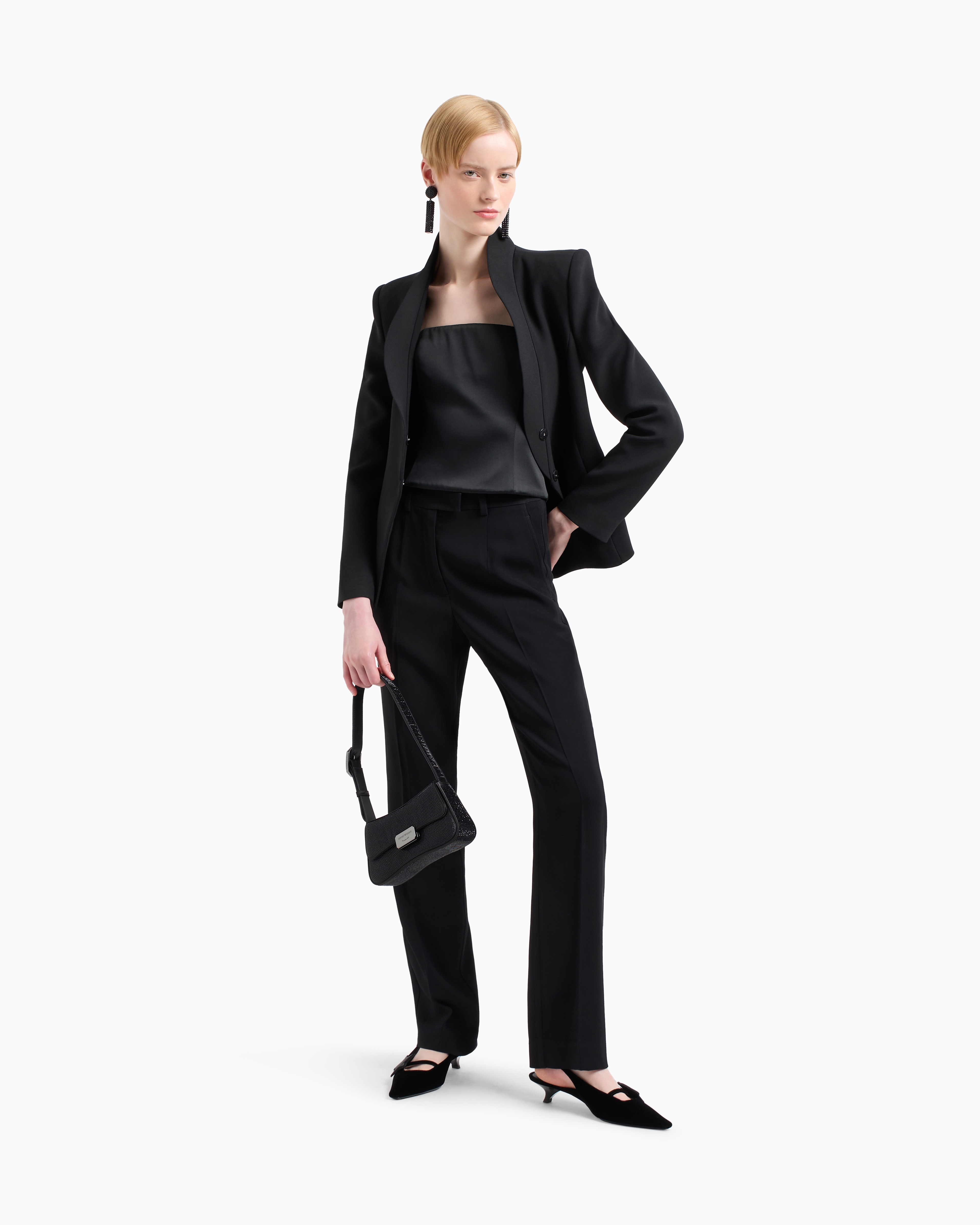 Emporio Armani - Crêpe cady jacket with ruffle-effect contoured edges, Woman, Black, Size: