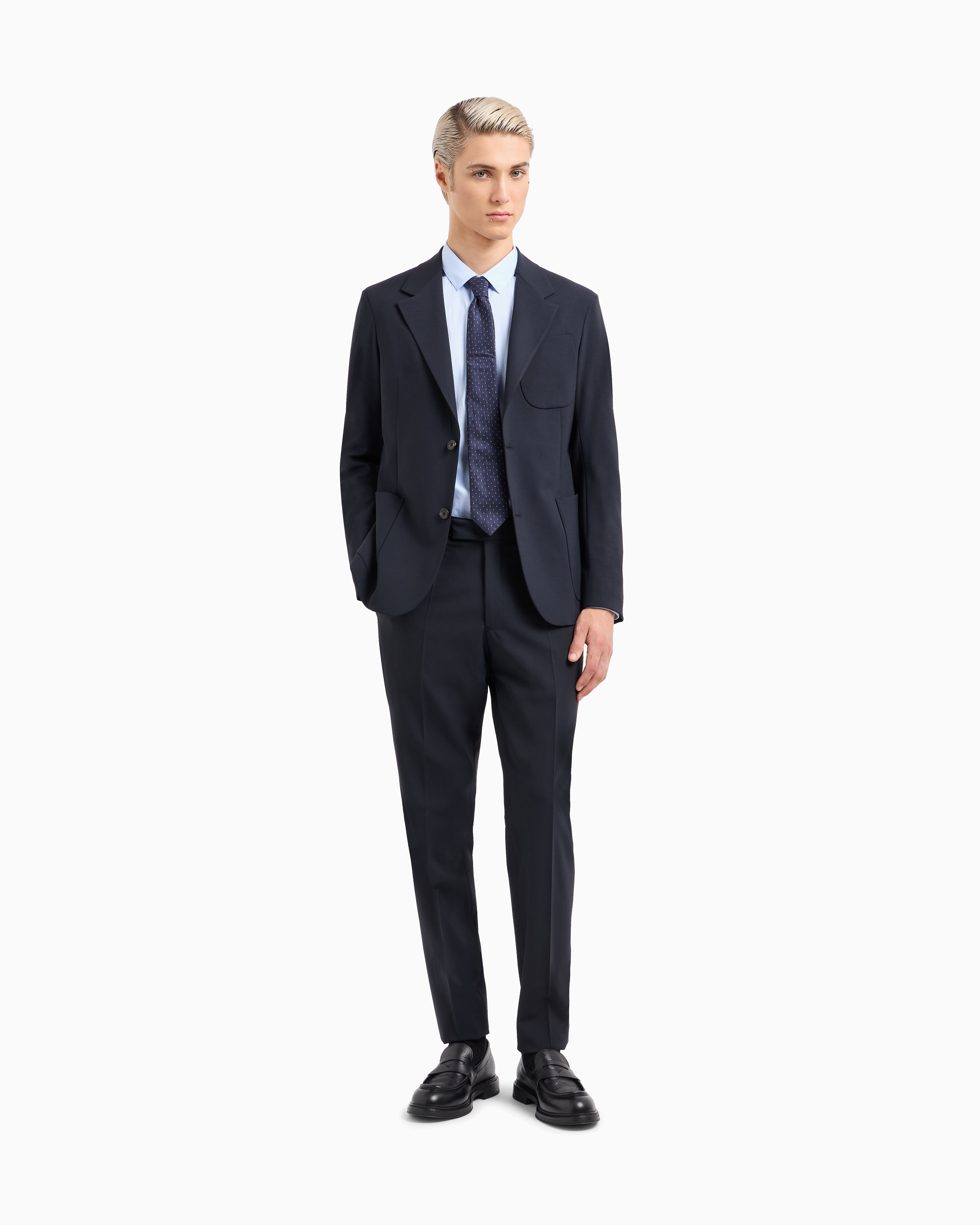 Emporio Armani - Single-breasted suit virgin-wool two-way stretch canvas, Man, Navy Blue, Size: