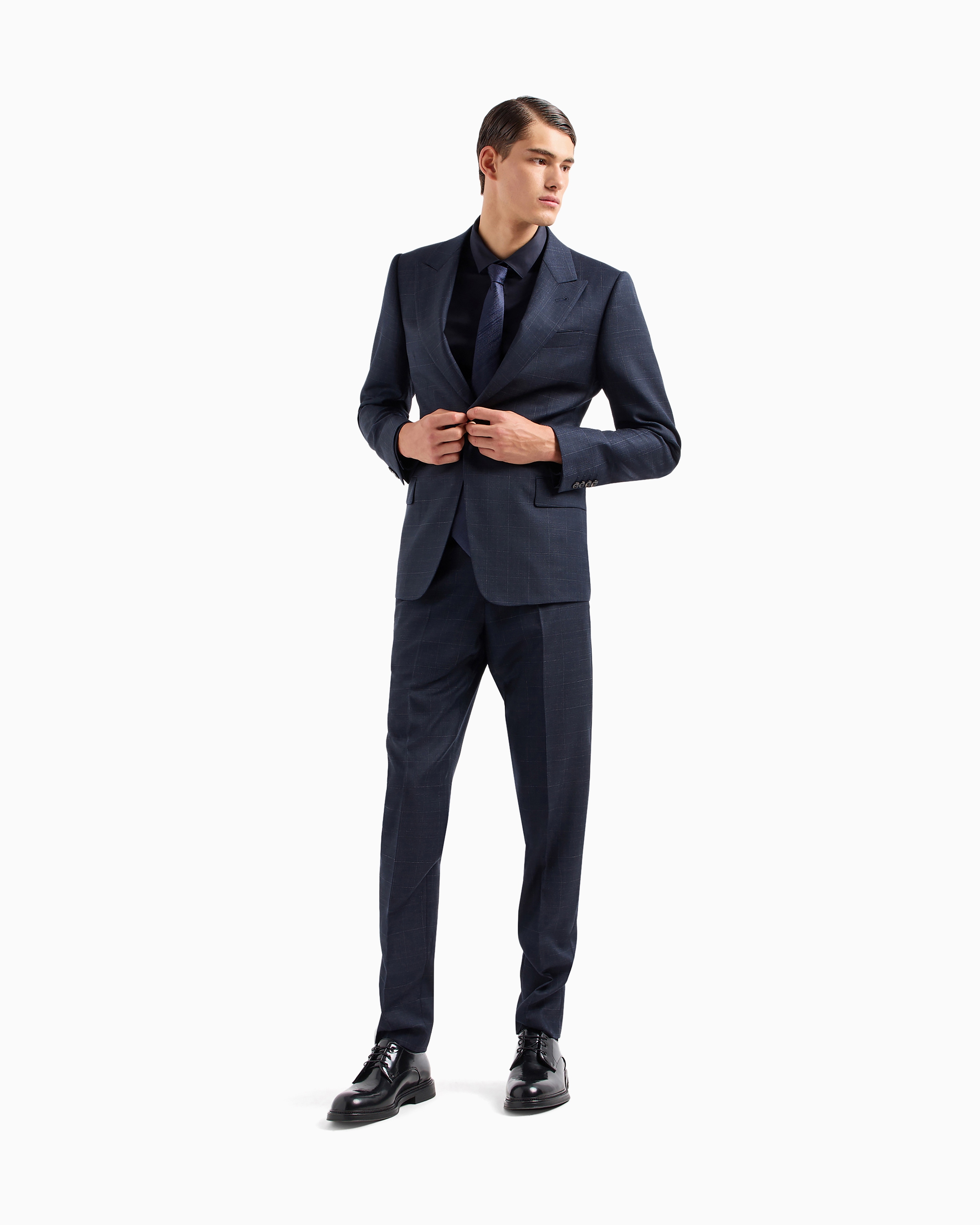Emporio Armani - Lightweight comfortable satin slim-fit shirt, Man, Navy Blue, Size: