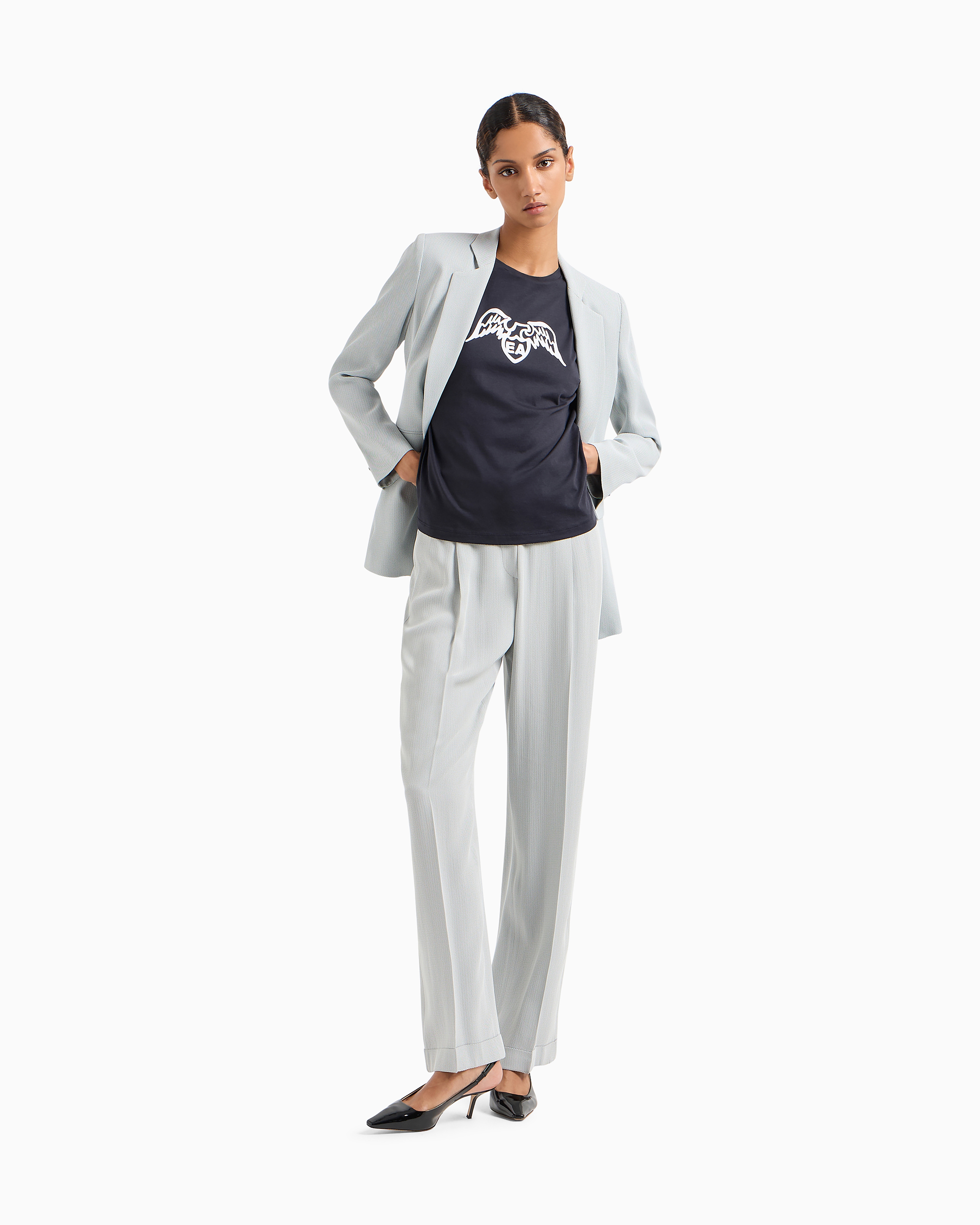 Emporio Armani - Pima T-shirt with eagle logo, Woman, Navy Blue, Size:
