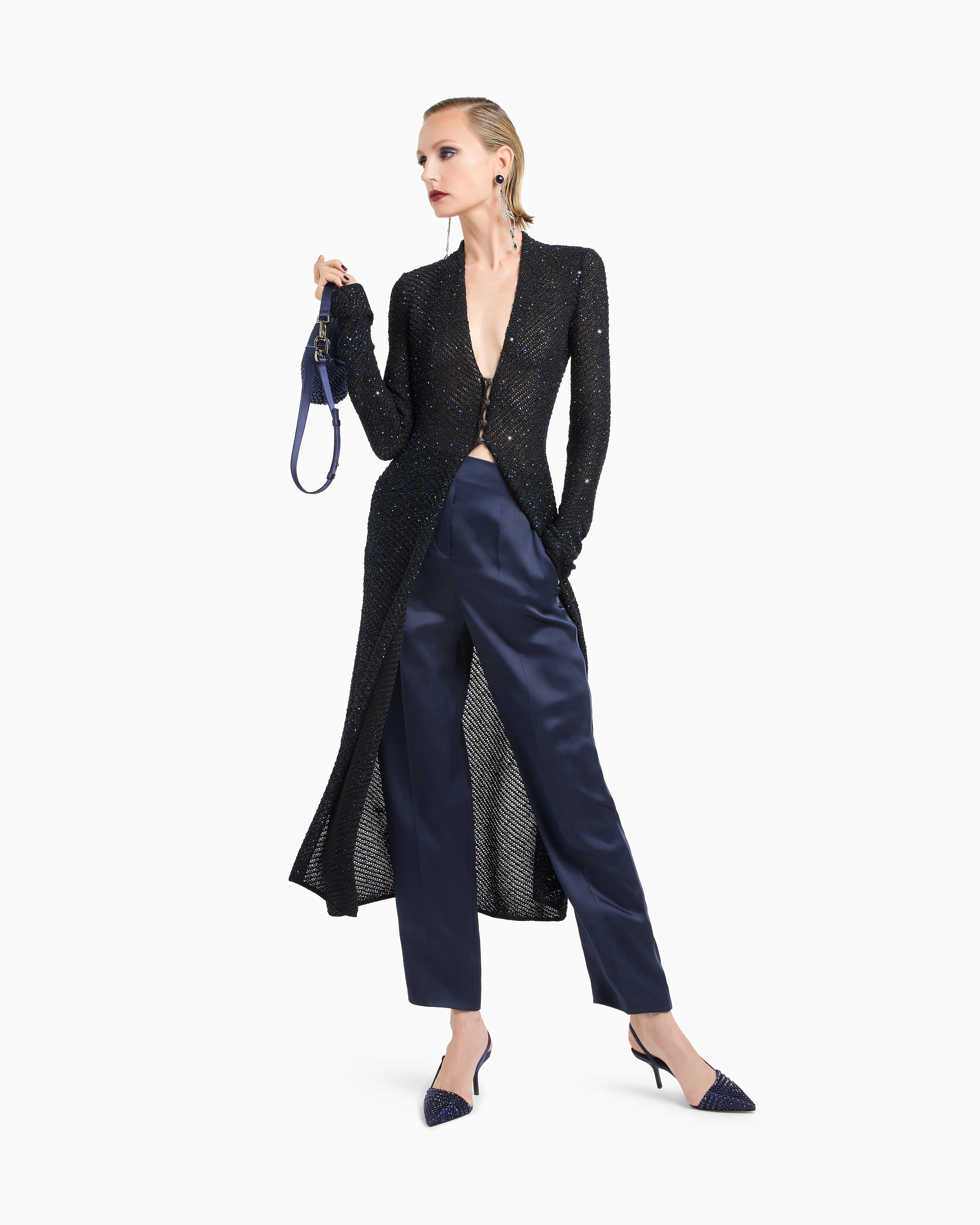 【GIORGIO ARMANI】黒 ベロア ロングカーディガン　レディース GIORGIO ARMANI】黒 ベロア ロングカーディガン レディース