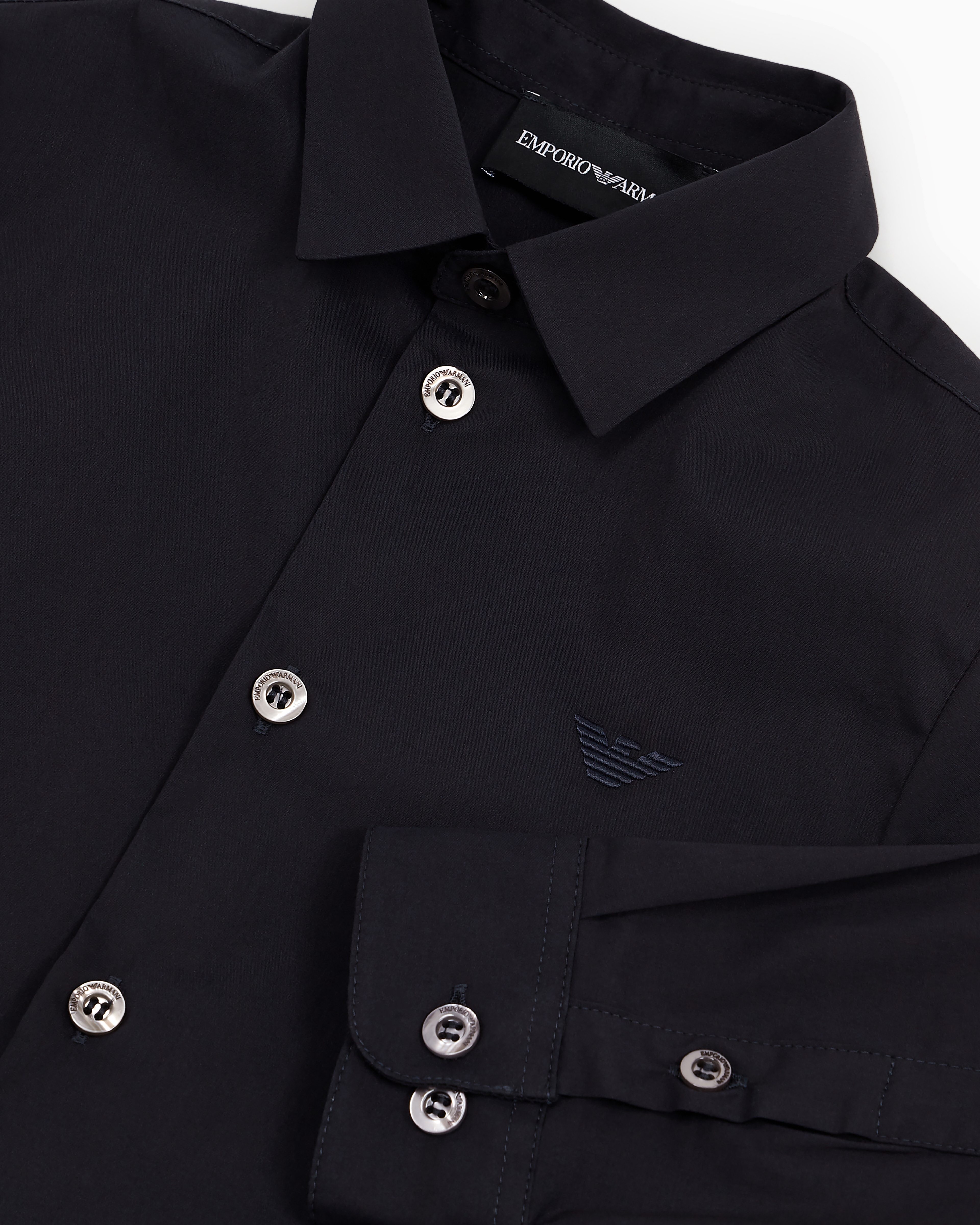 Emporio Armani - Poplin shirt with monochromatic eagle embroidery, Boy, Navy Blue, Size: