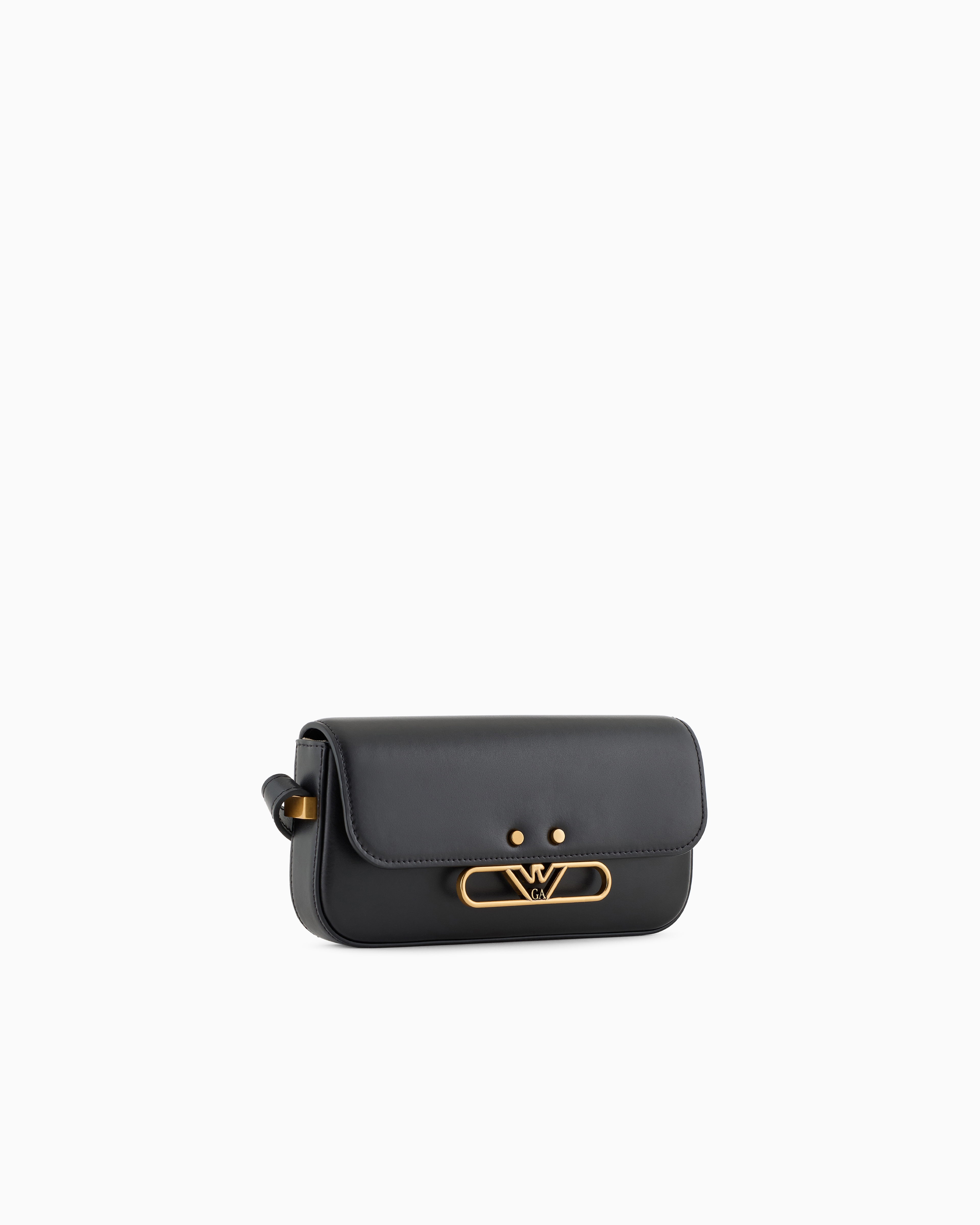 Emporio Armani - Smooth leather mini shoulder bag with metal eagle logo, Woman, Black, Size: TU
